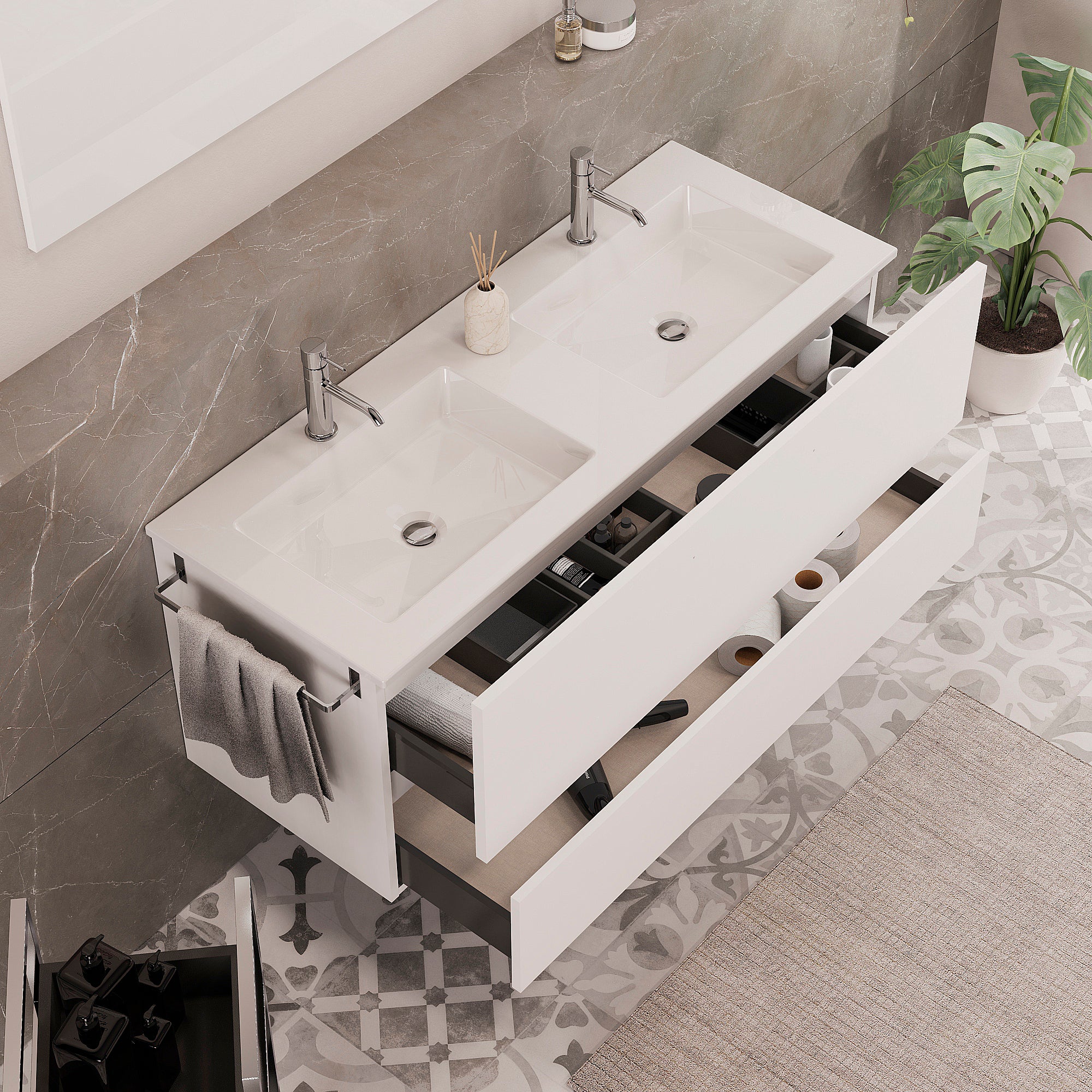 Móvel de casa de banho suspenso 2 pios 120x46x84 cm branco Brest - 3