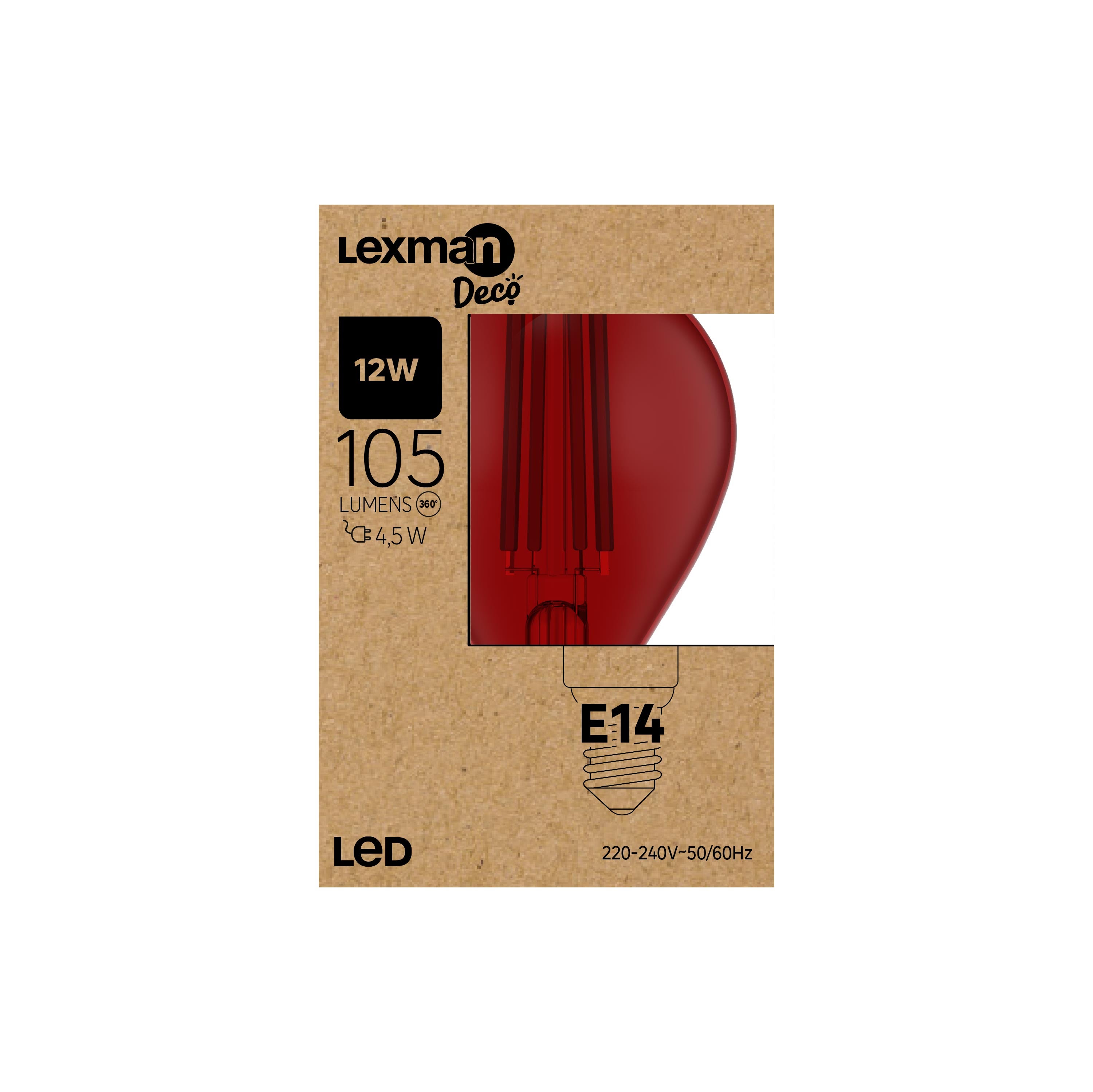 Ampoule led à filament, rouge, sphérique E14, 105lm = 12W, LEXMAN - 6