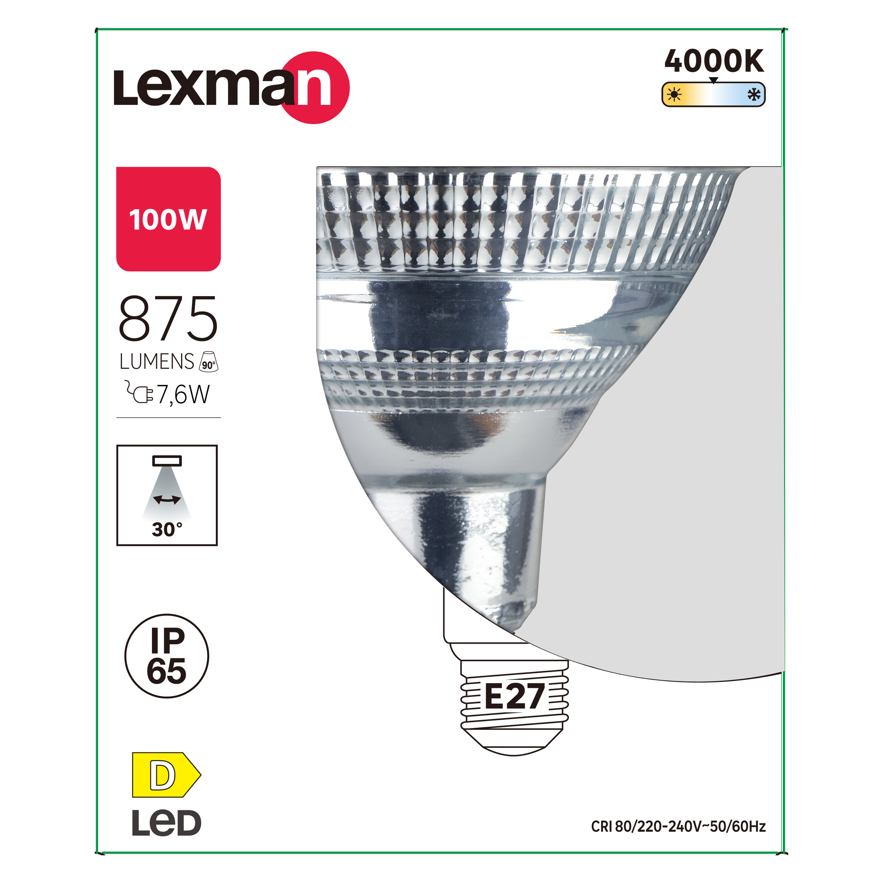 Ampoule led, réflecteur E27, IP65, 875lm = 100W, blanc neutre, LEXMAN - 4