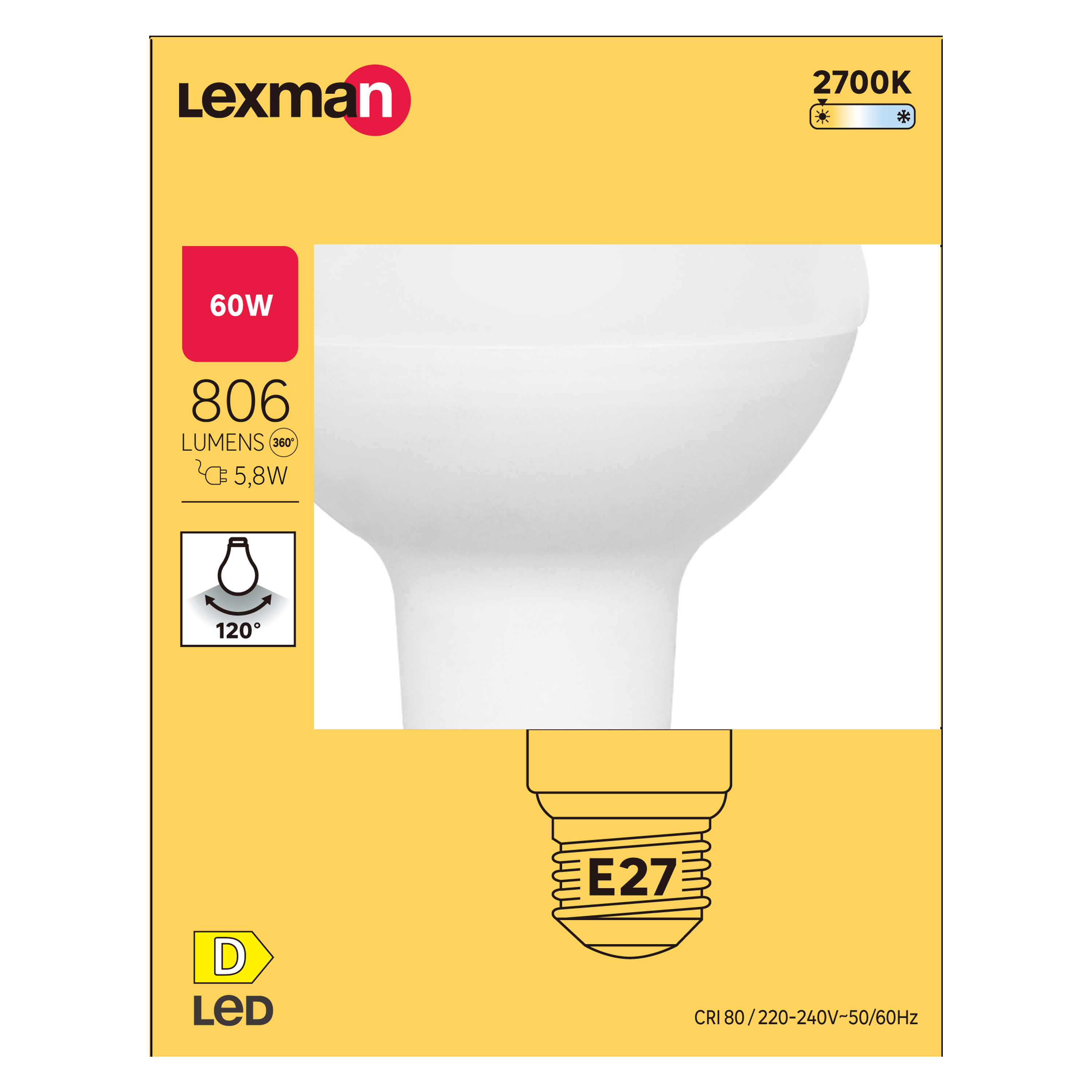 Ampoule led, réflecteur E27, 806lm = 60W, blanc chaud, LEXMAN - 4