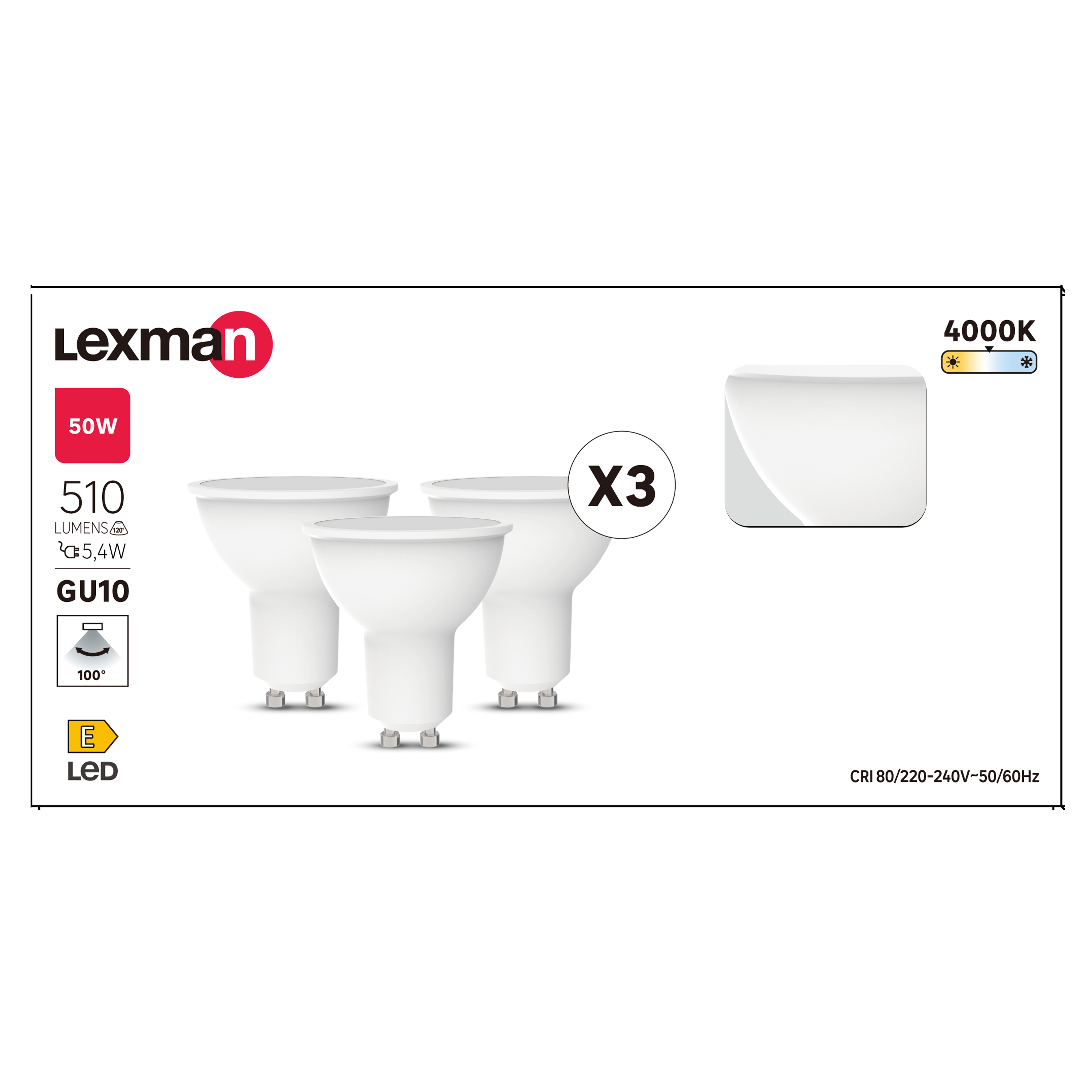 Pack 3 Lâmpada LED FROST GU10 510 lm 4000 k - 7