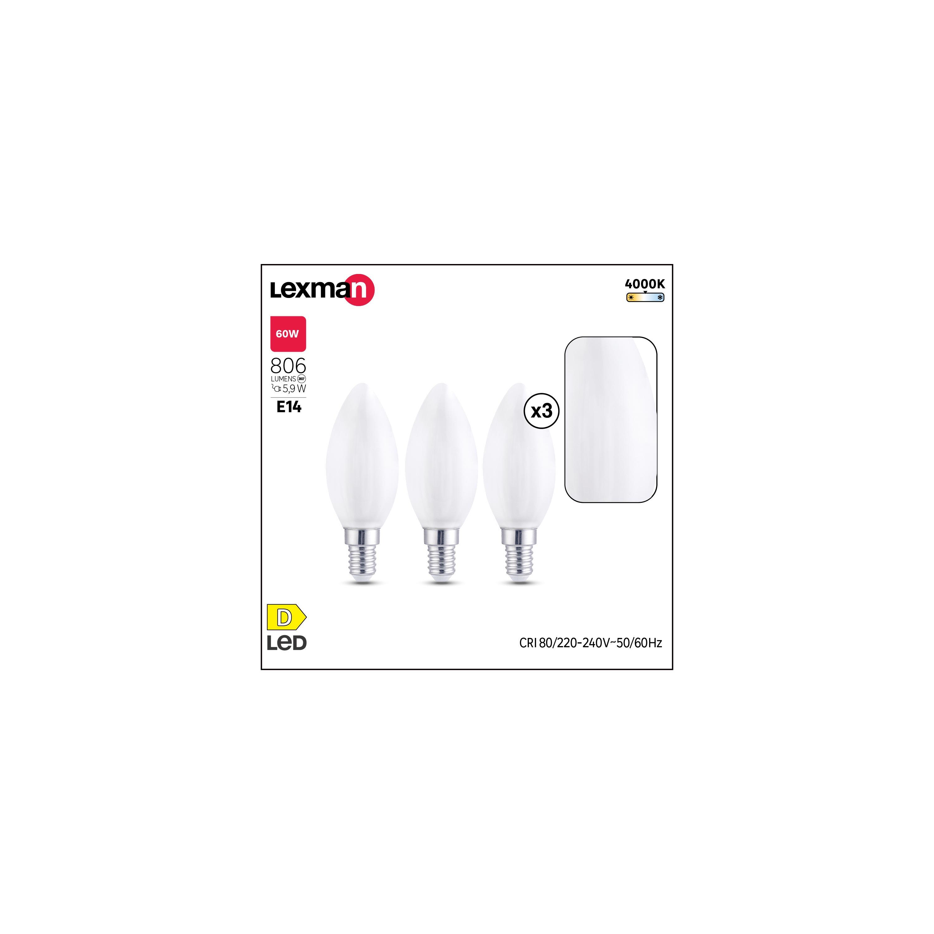 Pack de 3 bombillas LED filamento E14 806 lúmenes 5.9W color de la luz blanco neutro 4000K clase energética D - 4