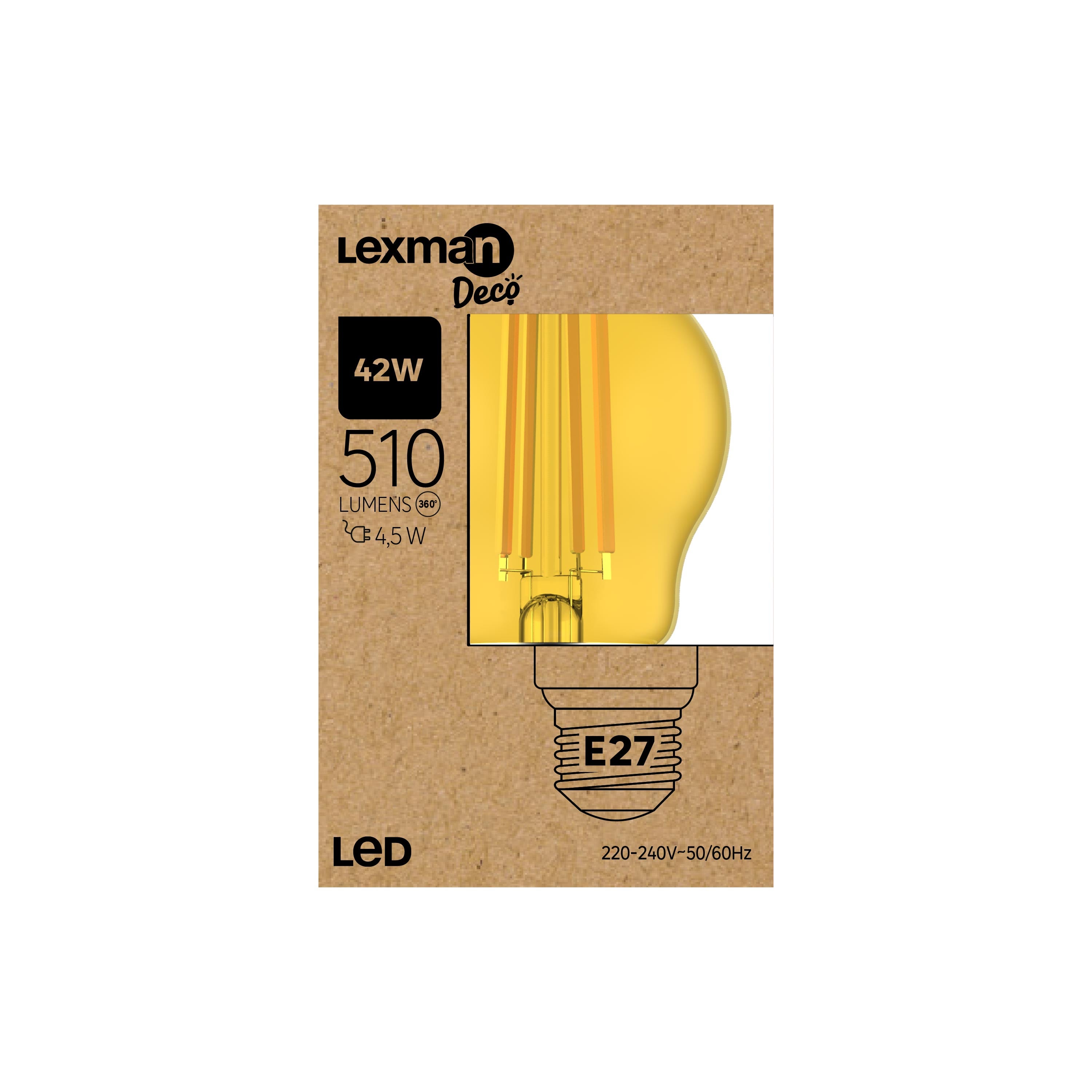 Ampoule led à filament, jaune, sphérique E27, 510lm = 42W, LEXMAN - 6