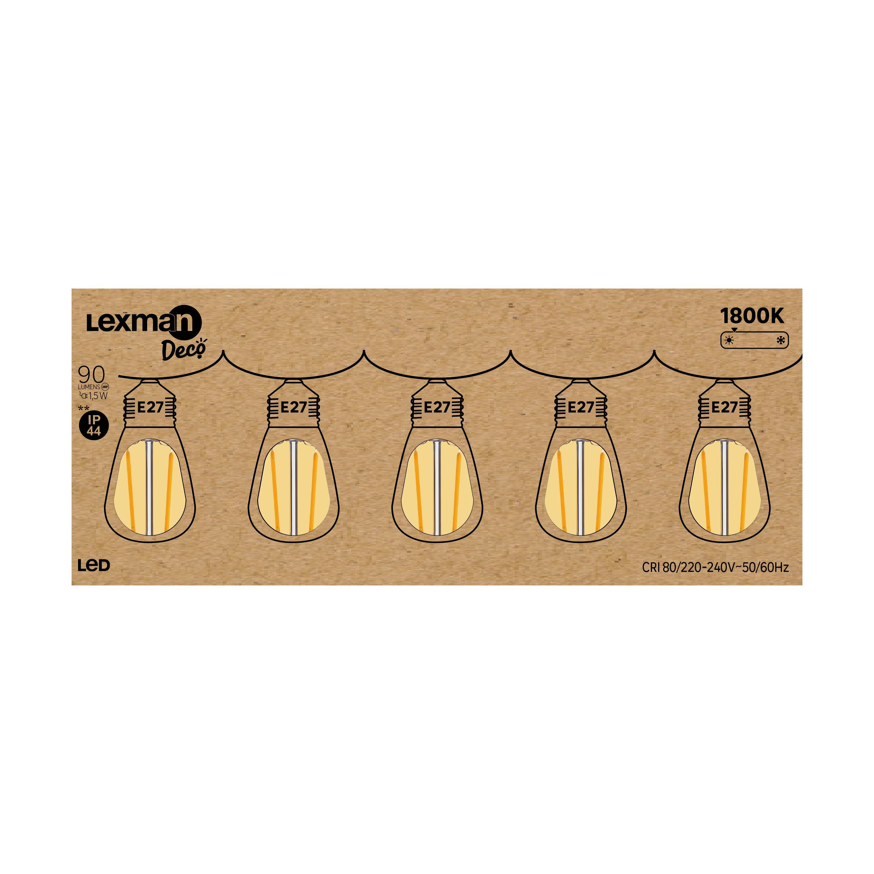 Lot de 5 ampoules led pour guirlande, E27, 90lm, IP44, ambrées, LEXMAN - 5