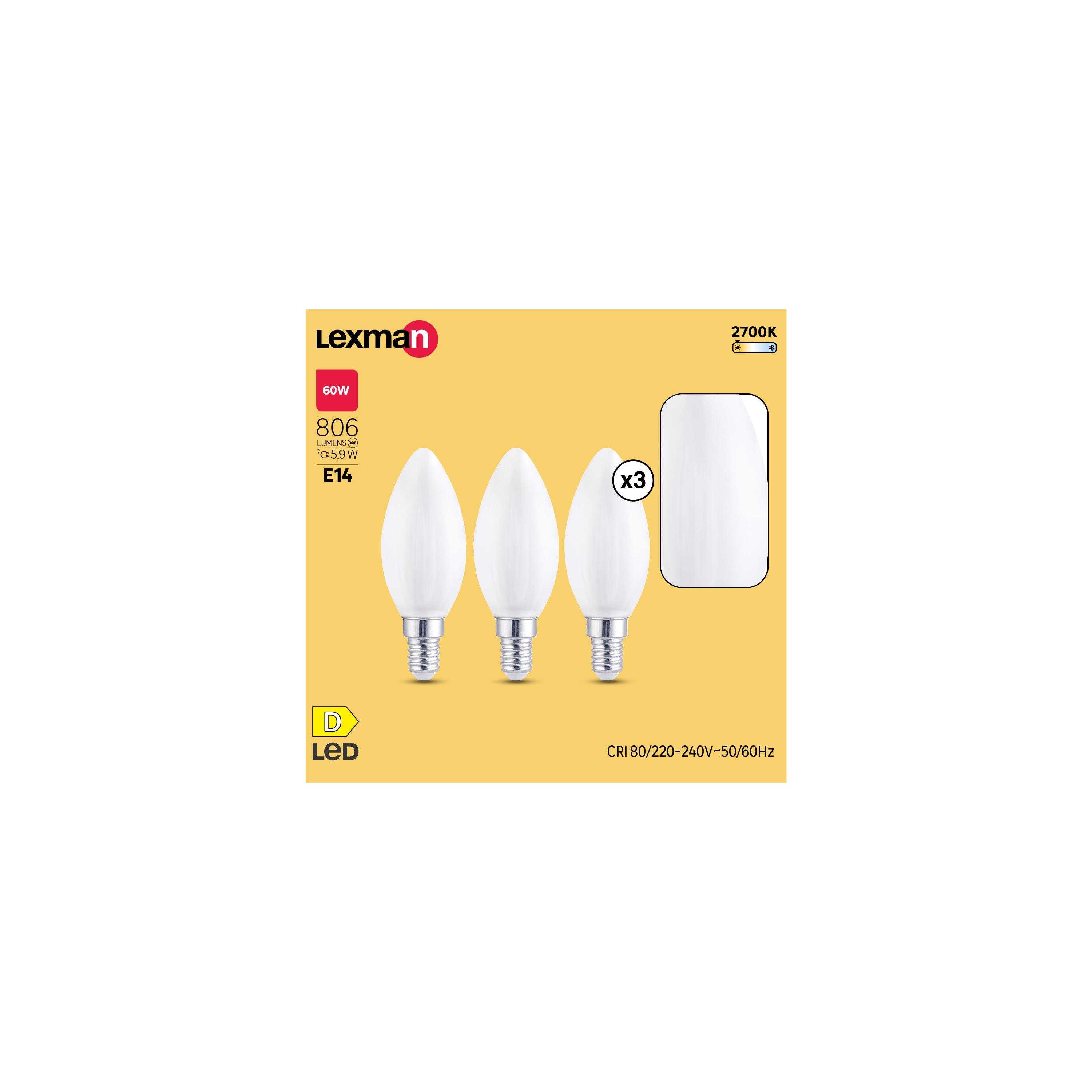 Pack de 3 bombillas LED filamento E14 806 lúmenes 5.9W color de la luz blanco cálido 2700K clase energética D - 4