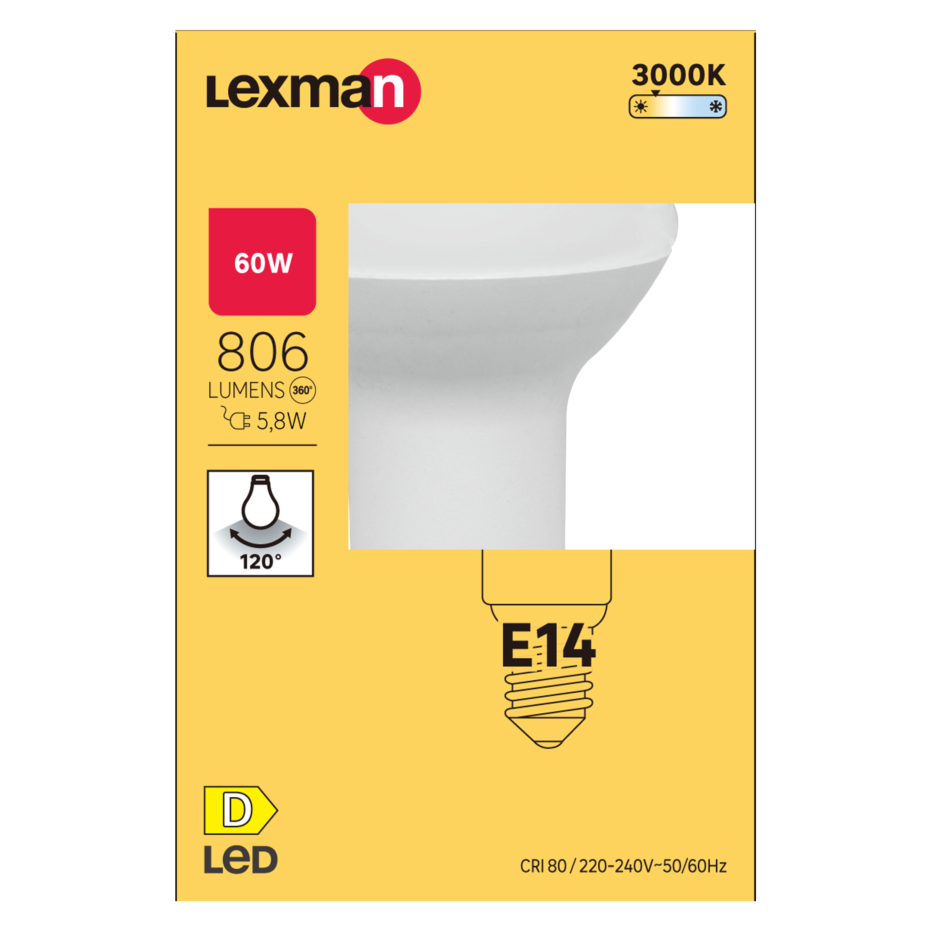 Ampoule led, réflecteur E14, 806lm = 60W, blanc chaud, LEXMAN - 4
