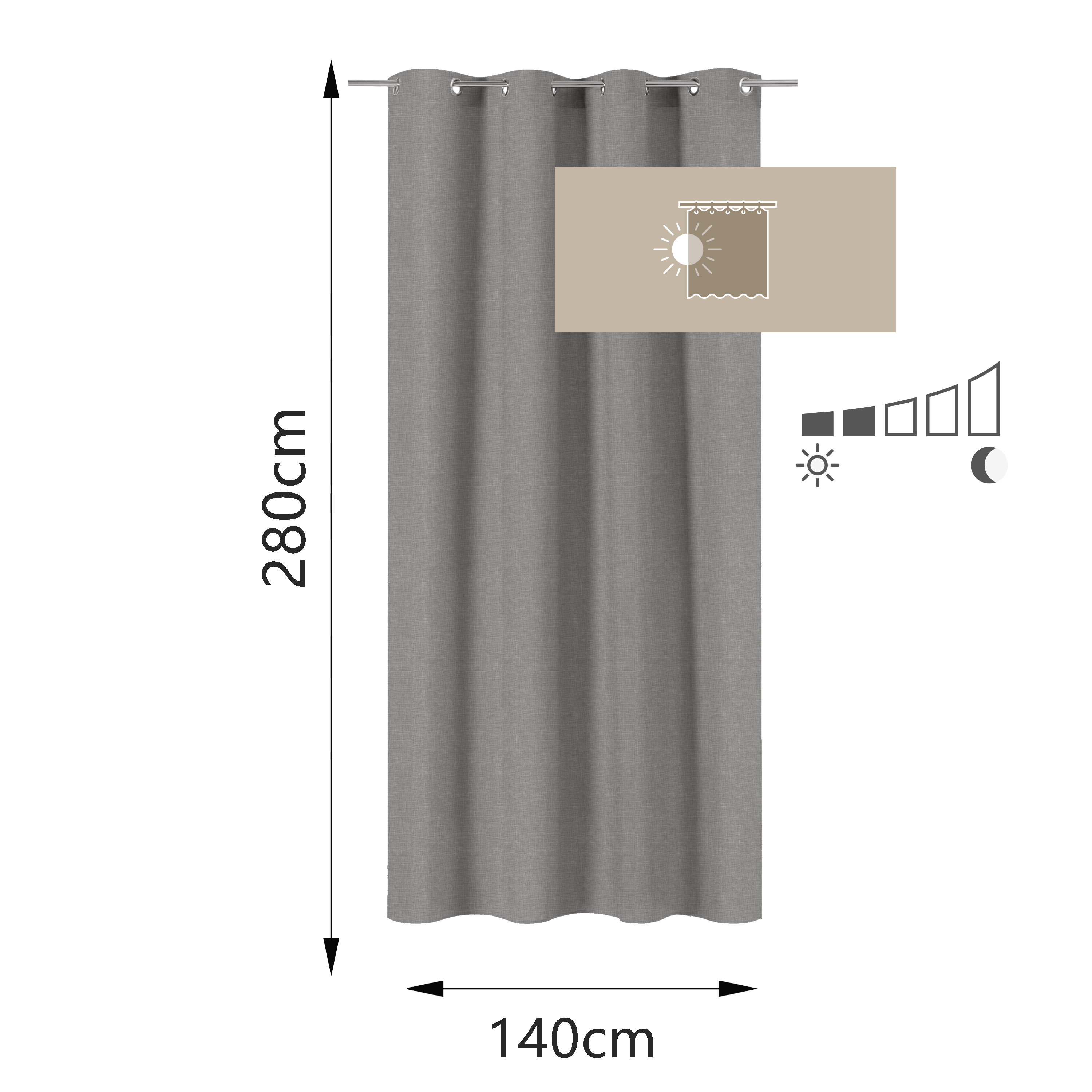 Cortina ollaos Rasberry poliéster liso gris granito INSPIRE de 140x280cm. Cinta termopegada - 2