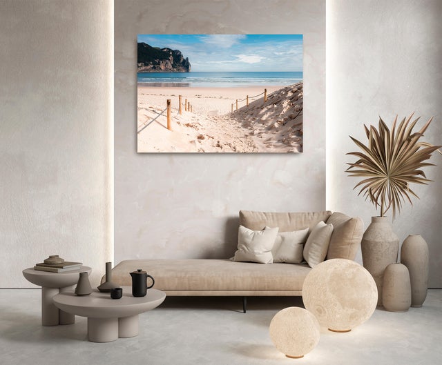 Objeto decorativo sin marco Mar rectangular de 140 x 100 cm. MDF Playa Arena pasteles cálidos