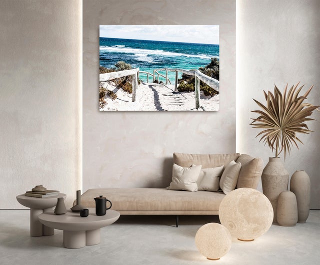 Objeto decorativo sin marco Mar rectangular de 140 x 100 cm. MDF Paseo pasteles cálidos
