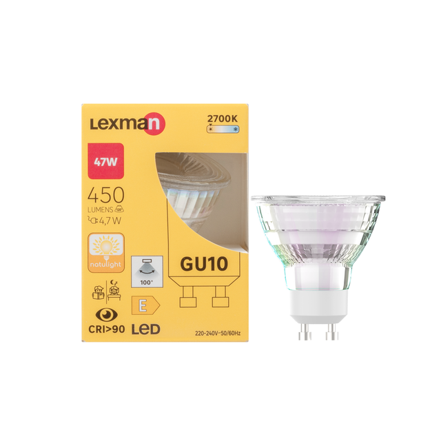 Ampoule led réflecteur GU10, 450Lm = 47W, blanc chaud, Natulight, LEXMAN