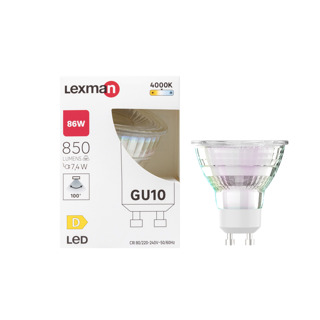 Ampoule led réflecteur GU10, 100°, 850Lm = 80W, blanc neutre, LEXMAN