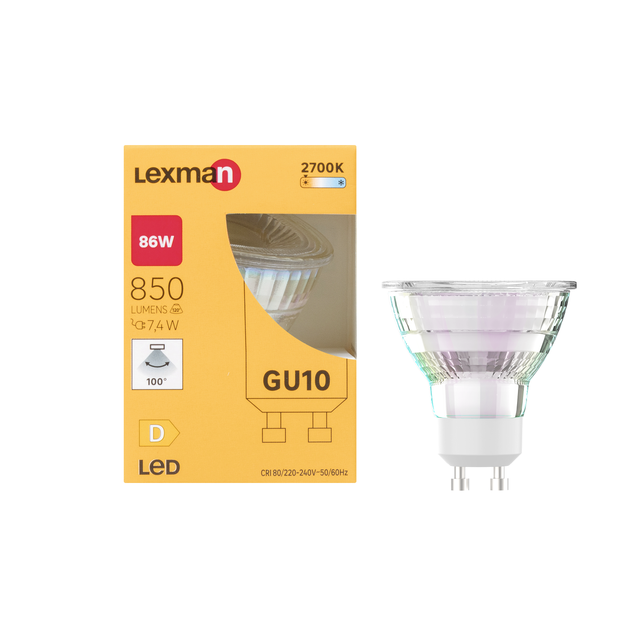 Ampoule led réflecteur GU10, 100°, 850Lm = 80W, blanc chaud, LEXMAN