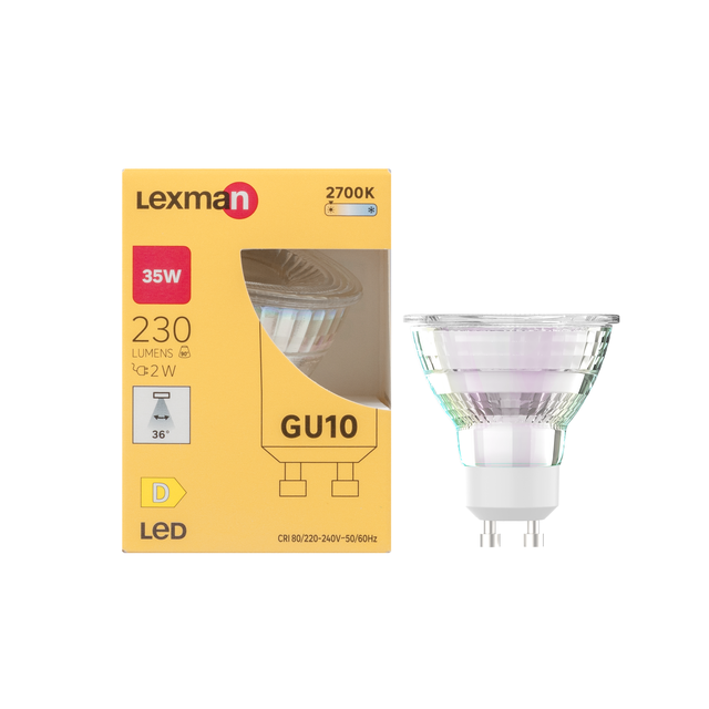 Ampoule led réflecteur GU10, 36°, 230Lm = 35W, blanc chaud, LEXMAN
