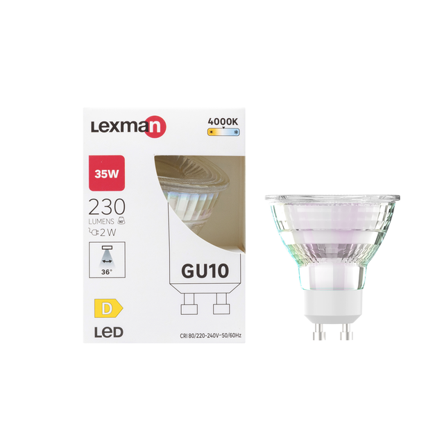Ampoule led réflecteur GU10, 36°, 230Lm = 35W, blanc neutre, LEXMAN