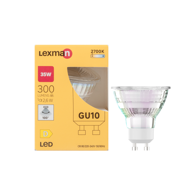 Ampoule led réflecteur GU10, 100°, 300Lm = 35W, blanc chaud, LEXMAN