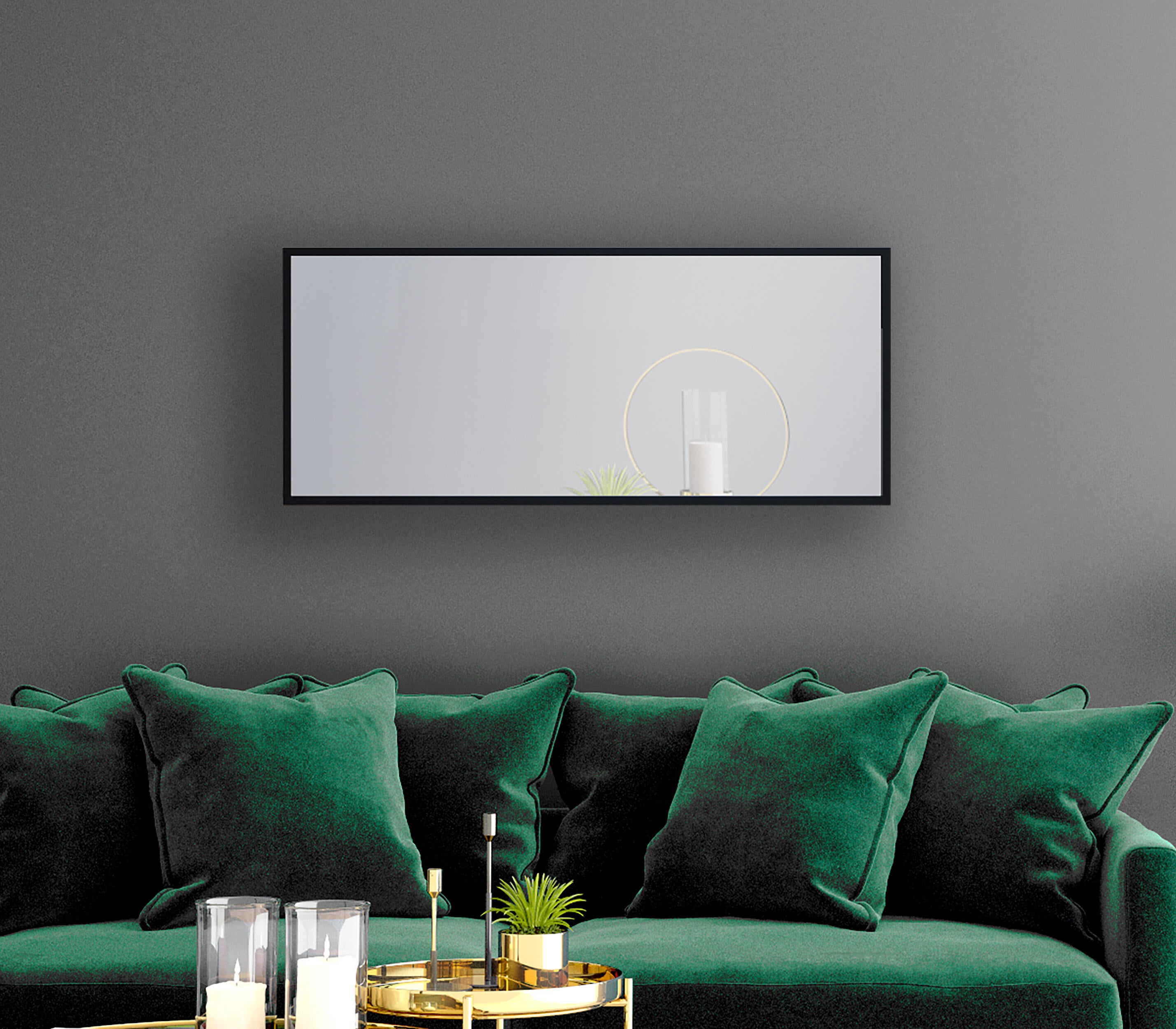 Espejo enmarcado de pared o suelo rectangular Unic MDF negro mate  de 42 x 102 cm - 2