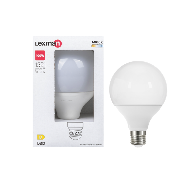 Ampoule led, globe 95mm, E27, 1521lm = 100W, blanc neutre, LEXMAN