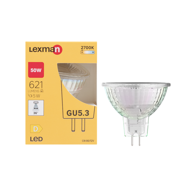 Ampoule led, réflecteur GU5.3, 36°, 621lm = 50W, blanc chaud, LEXMAN