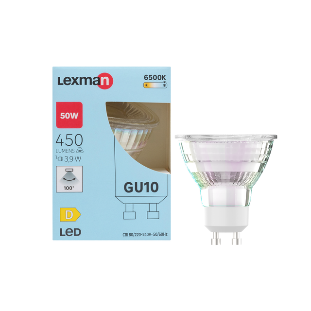 Bombilla LED GU10 450 lúmenes 3.9W color de la luz blanco frío 6500K CRI 89-80 luz natural y fiel clase energética D