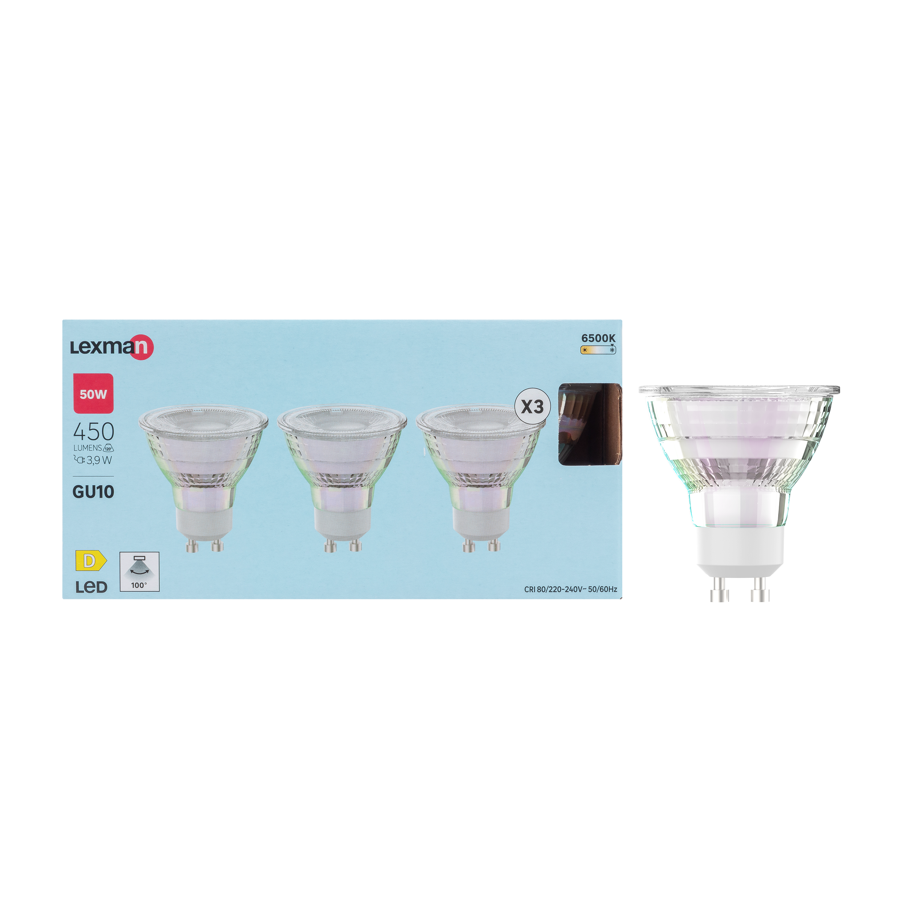 Żarówka LED GU10 3 szt. 3,9 W 450 lm Zimna biel Lexman