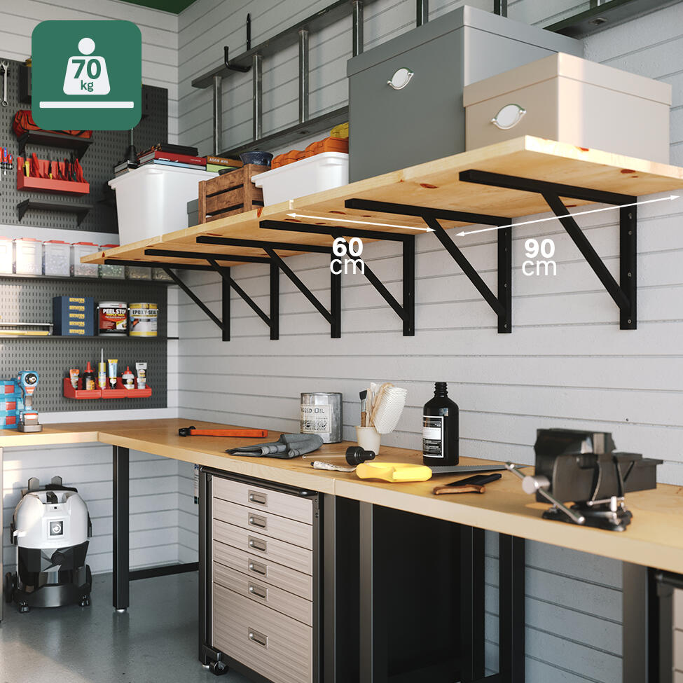 Suporte para prateleira reforçado aço preto 30x50 cm 70 kg Forta - 4