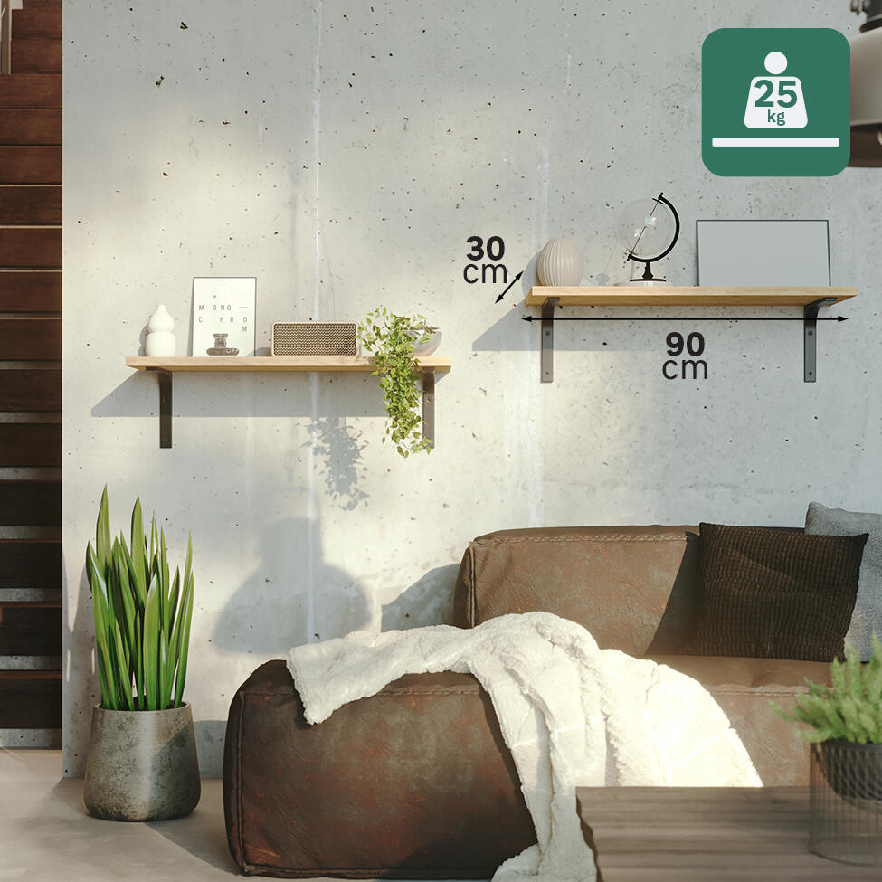 Equerre de fixation murale acier peint noir, H.20 x P.25 cm - 4