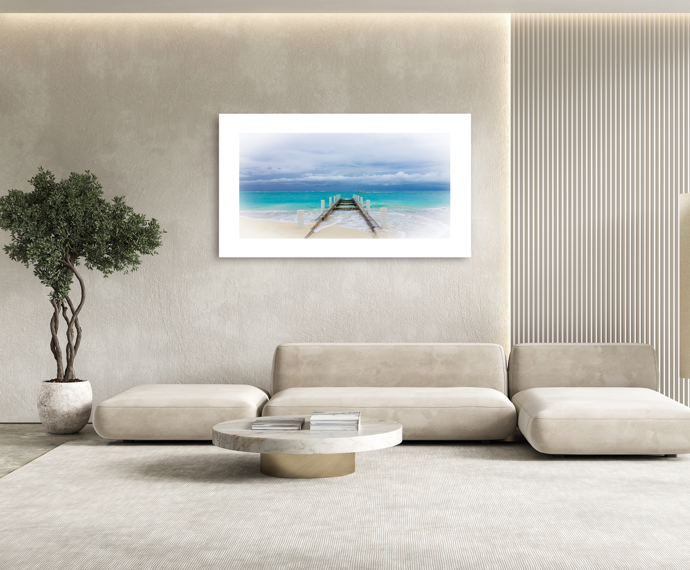 Cuadro con marco zona costera 140 cm x 80 cm