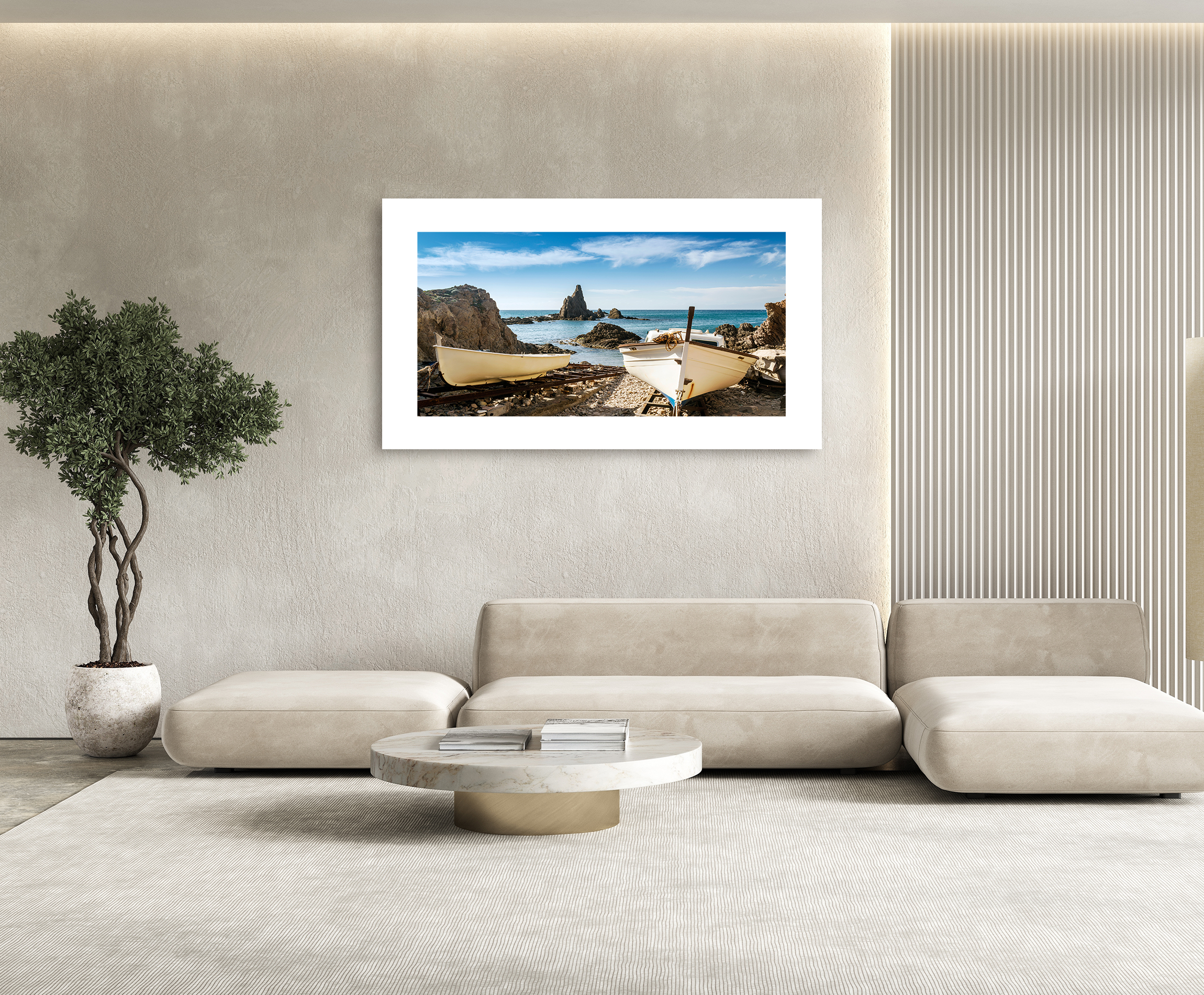 Cuadro con marco dos barcas 140 cm x 80 cm