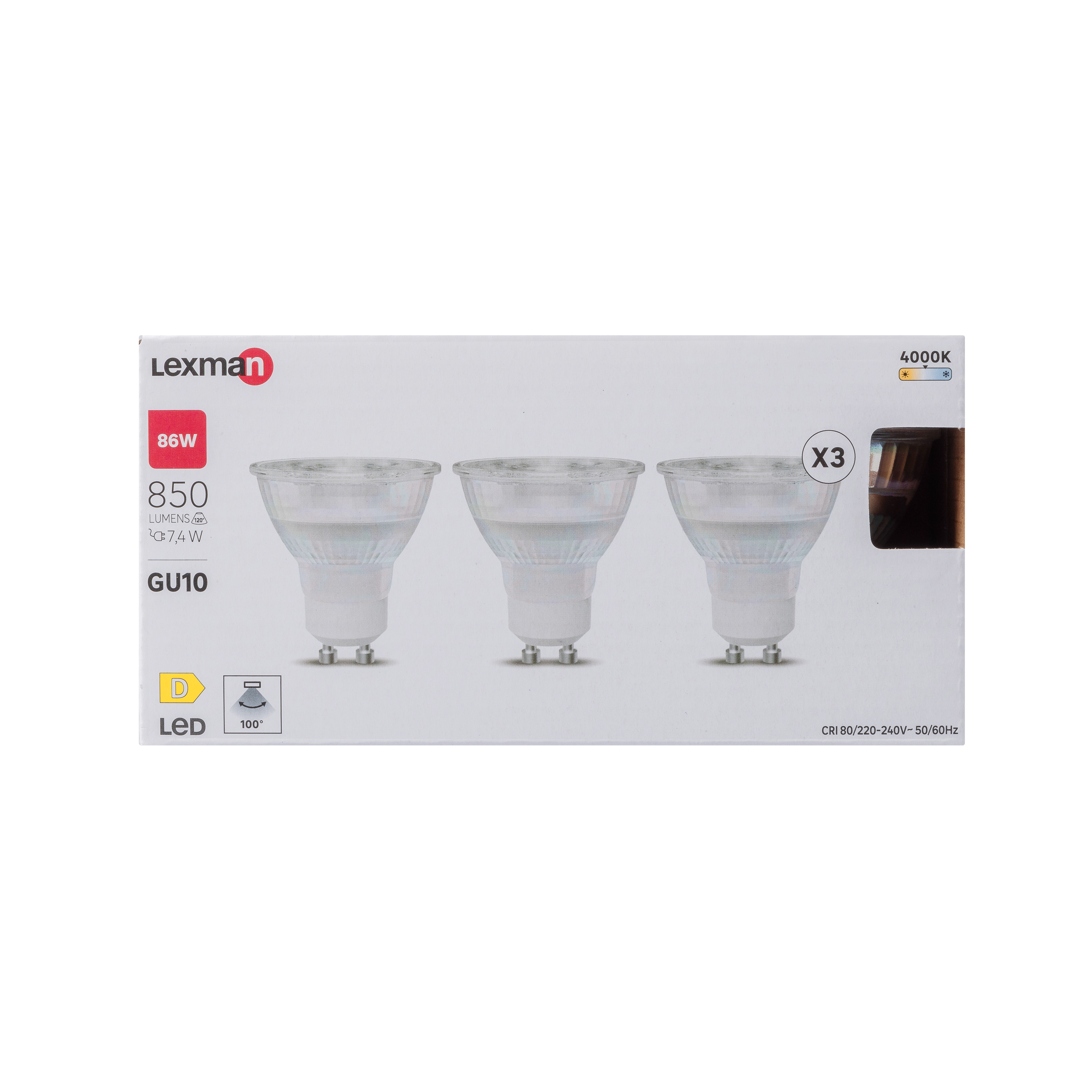 Żarówka LED GU10 3 szt. 7,4 W 850 lm Neutralna biel Lexman - 6