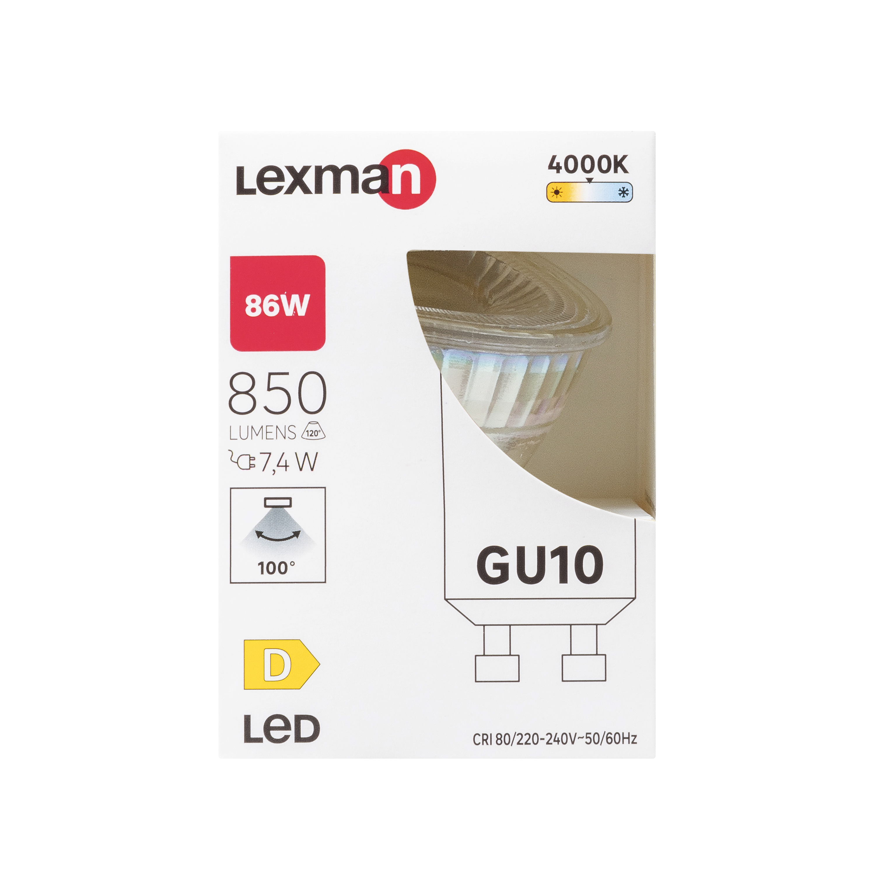 Ampoule led réflecteur GU10, 100°, 850Lm = 80W, blanc neutre, LEXMAN - 4