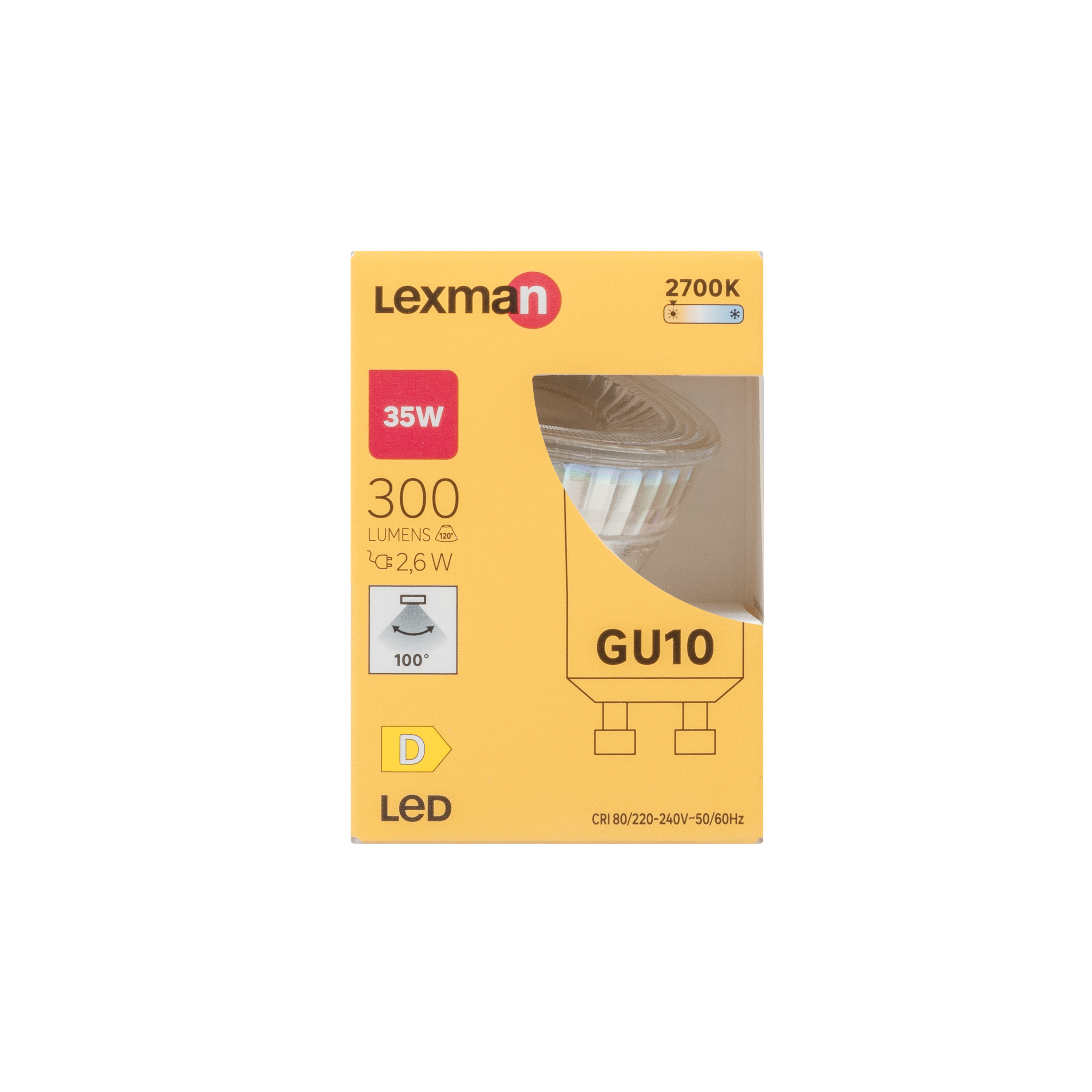 Ampoule led réflecteur GU10, 100°, 300Lm = 35W, blanc chaud, LEXMAN - 5