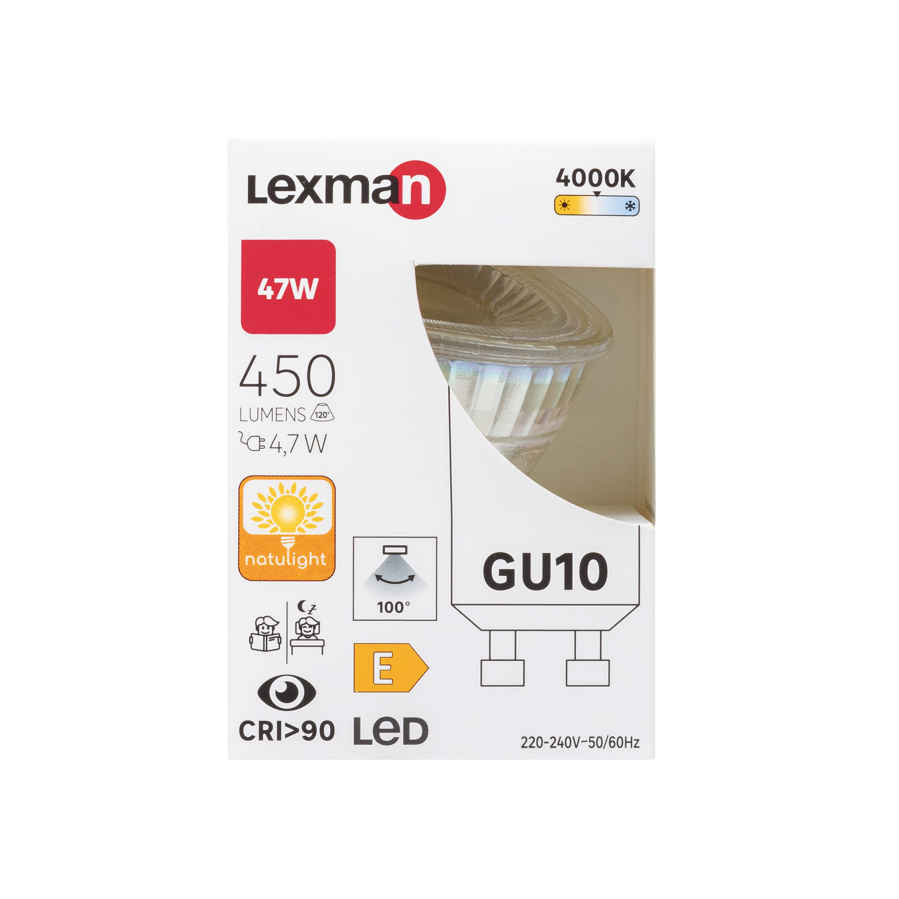 Ampoule led réflecteur GU10, 450Lm = 47W, blanc neutre, Natulight, LEXMAN - 5