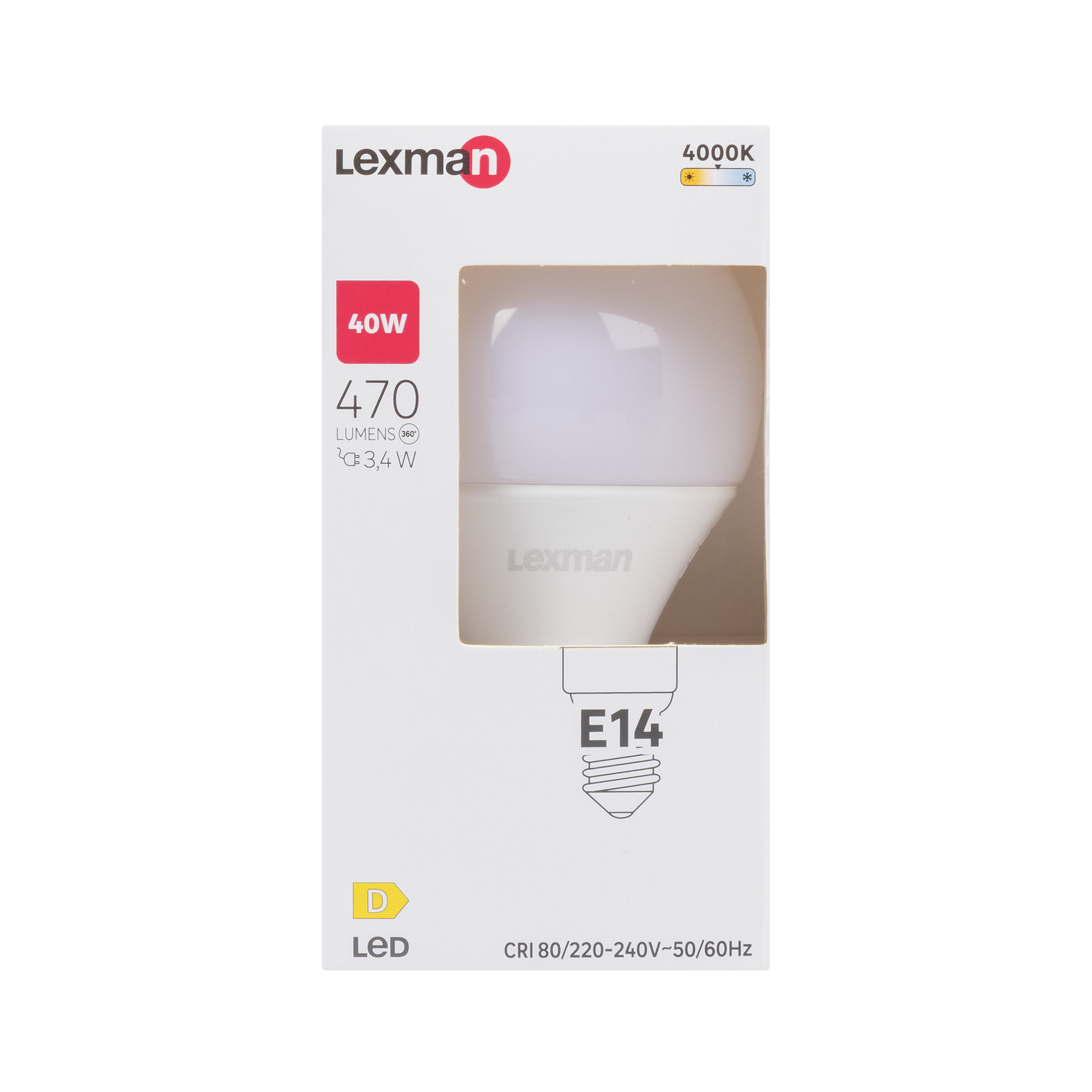 Ampoule led, plastique, sphérique, E14, 470lm = 40W, blanc neutre, LEXMAN - 5
