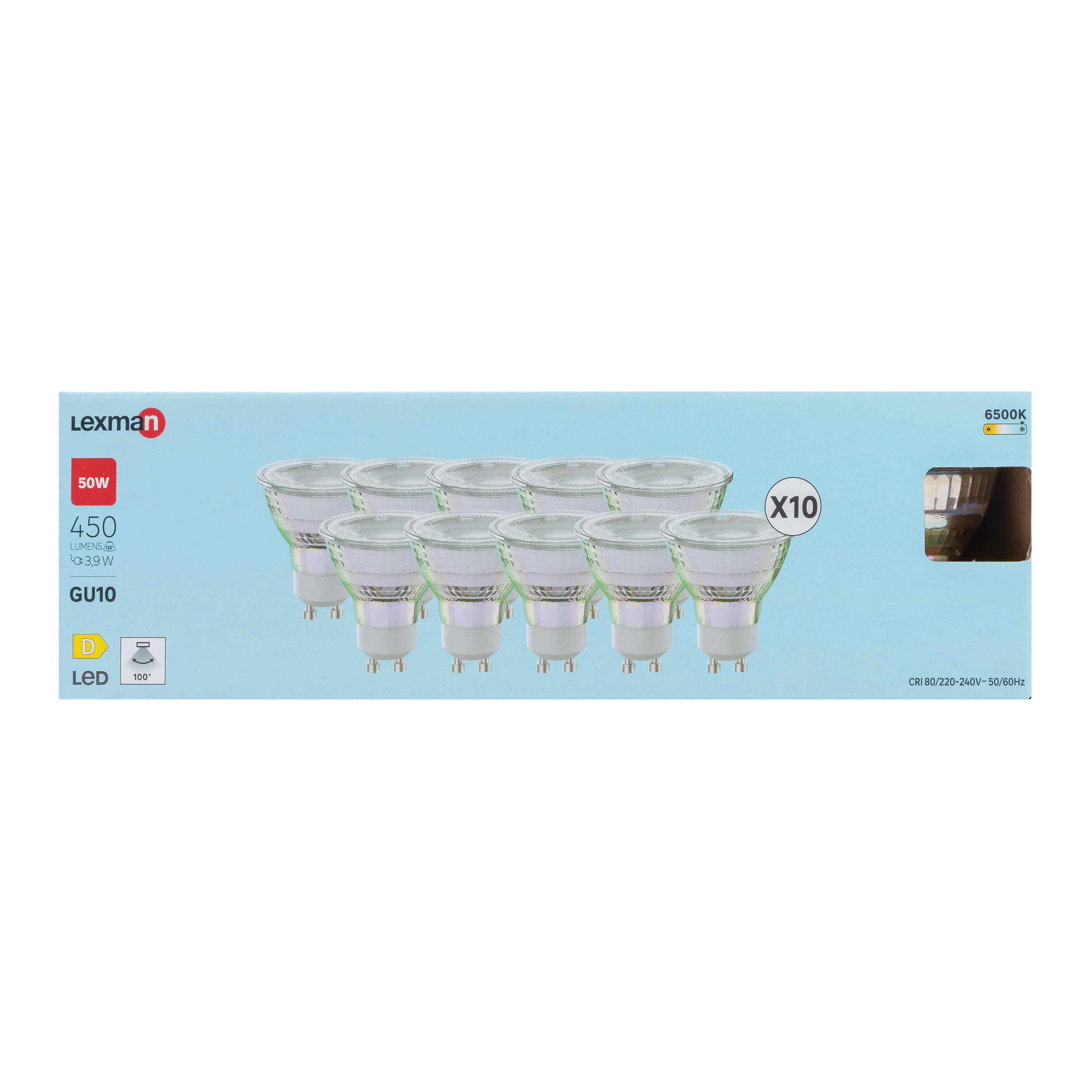 Pack 10 Lâmpada LED GU10 450 lm 6500 k vidro - 5