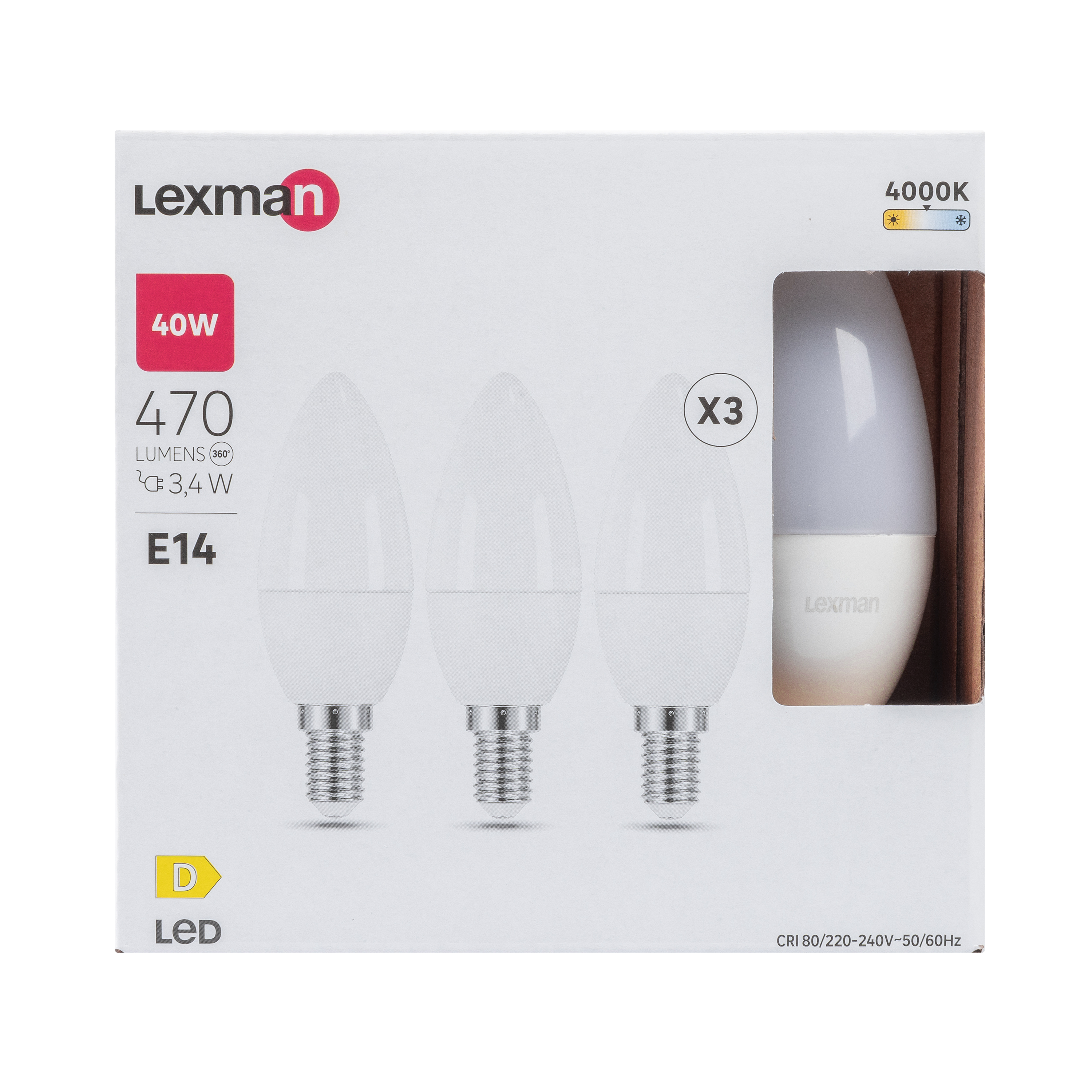 Lot de 3 ampoules led, plastique, flamme, E14, 470lm = 40W, blanc neutre, LEXMAN - 4