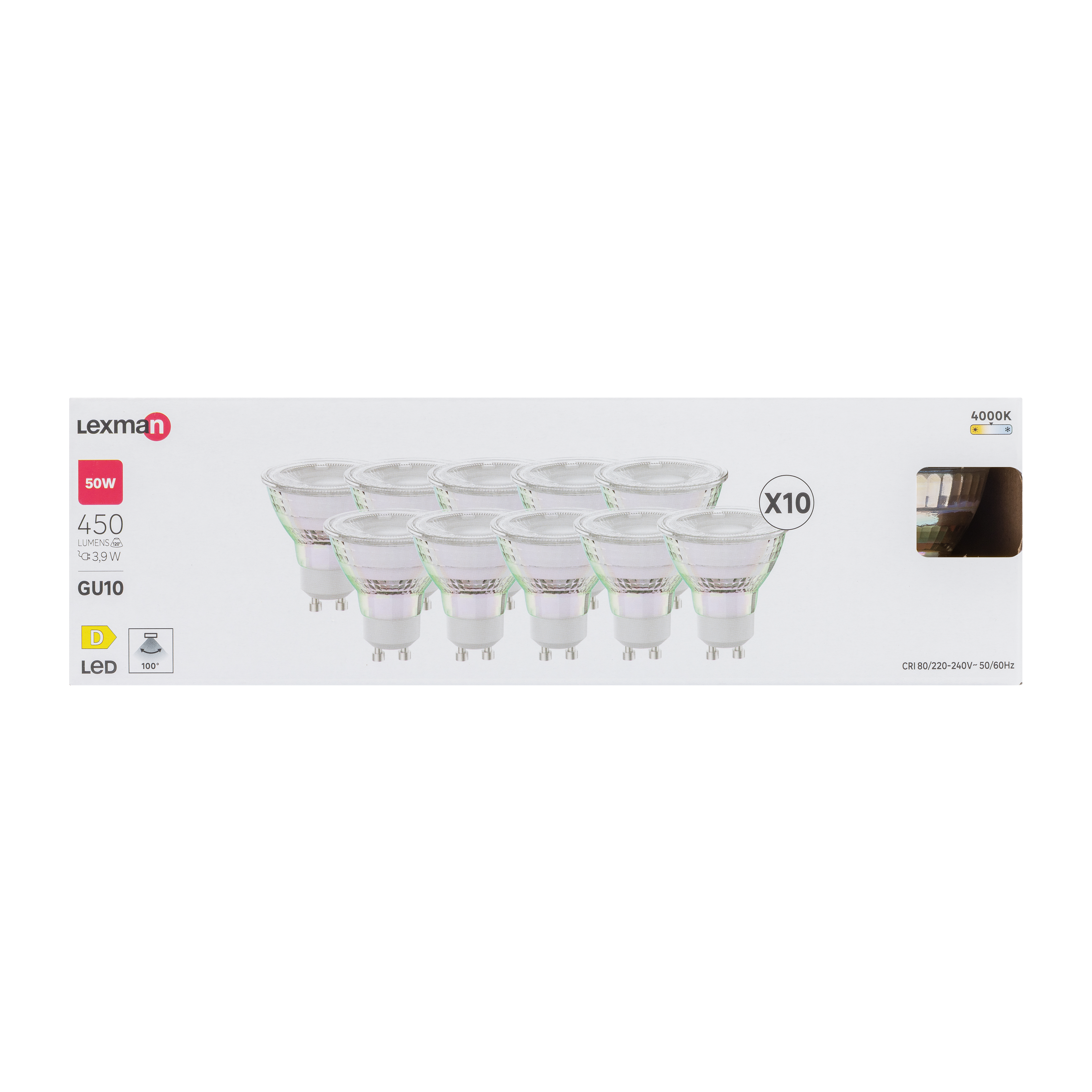 Lot de 10 ampoules led réflecteur GU10, 450lm = 50W, blanc neutre, LEXMAN - 3