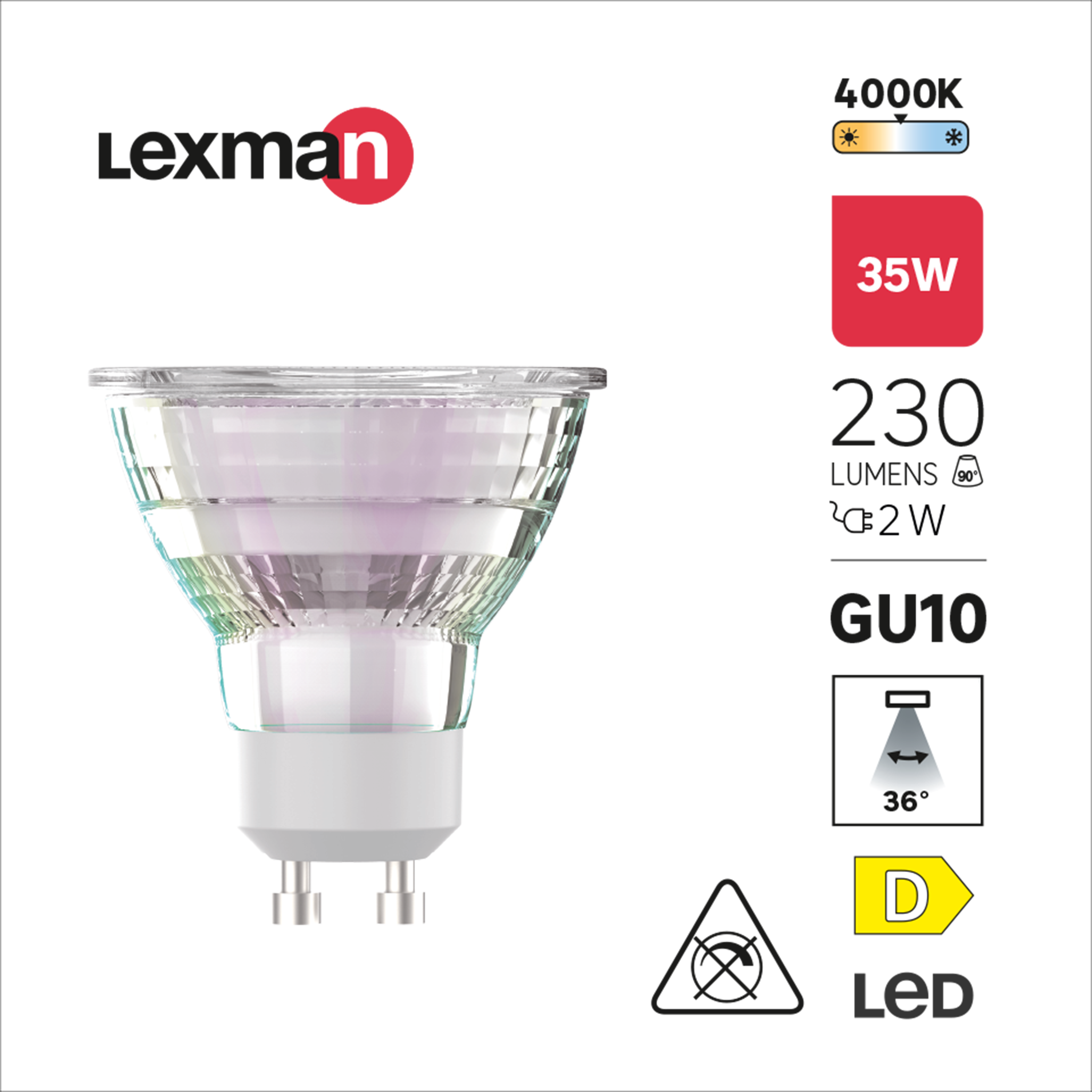 Ampoule led réflecteur GU10, 36°, 230Lm = 35W, blanc neutre, LEXMAN - 3