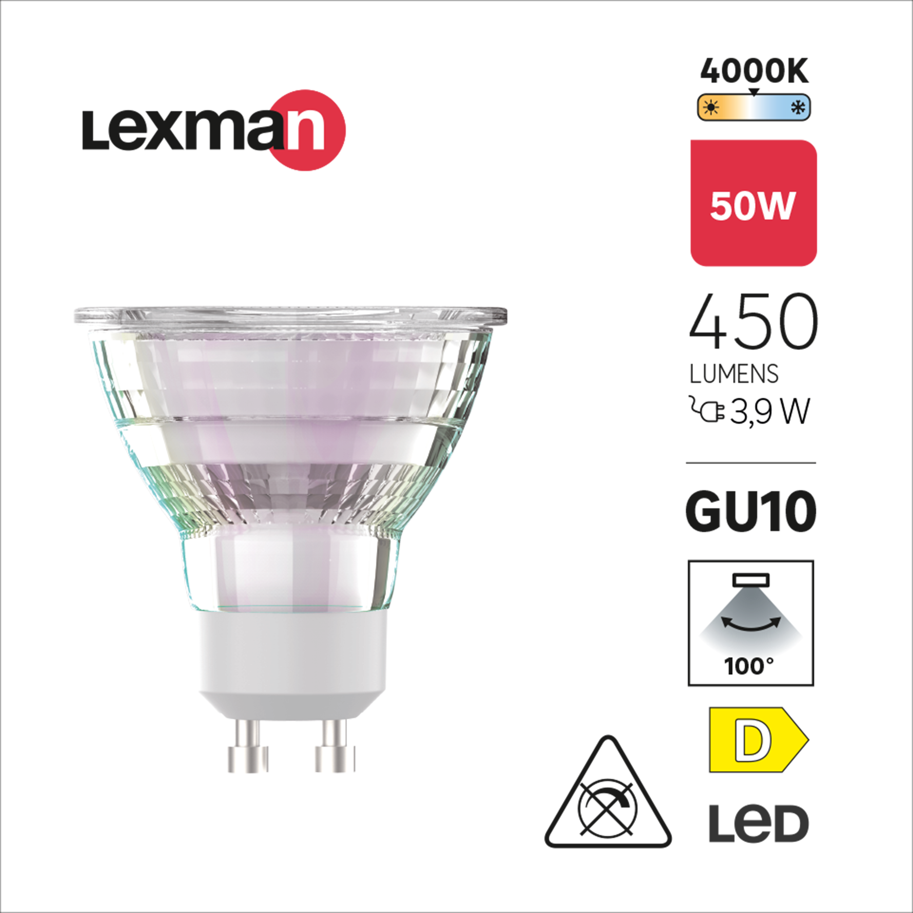 Żarówka LED GU10 3szt. 3,9 W 450 lm Neutralna biel Lexman - 4
