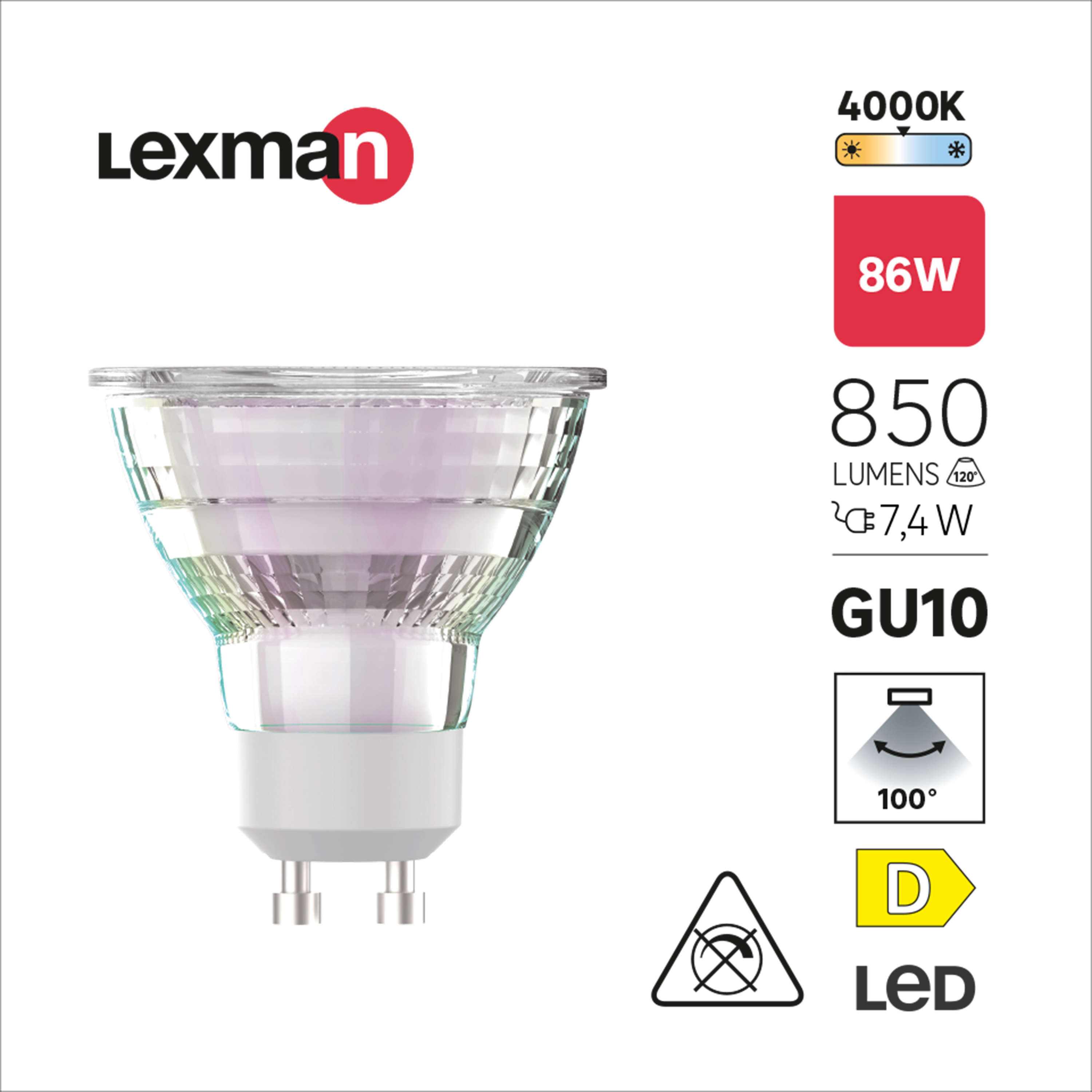 Ampoule led réflecteur GU10, 100°, 850Lm = 80W, blanc neutre, LEXMAN - 3