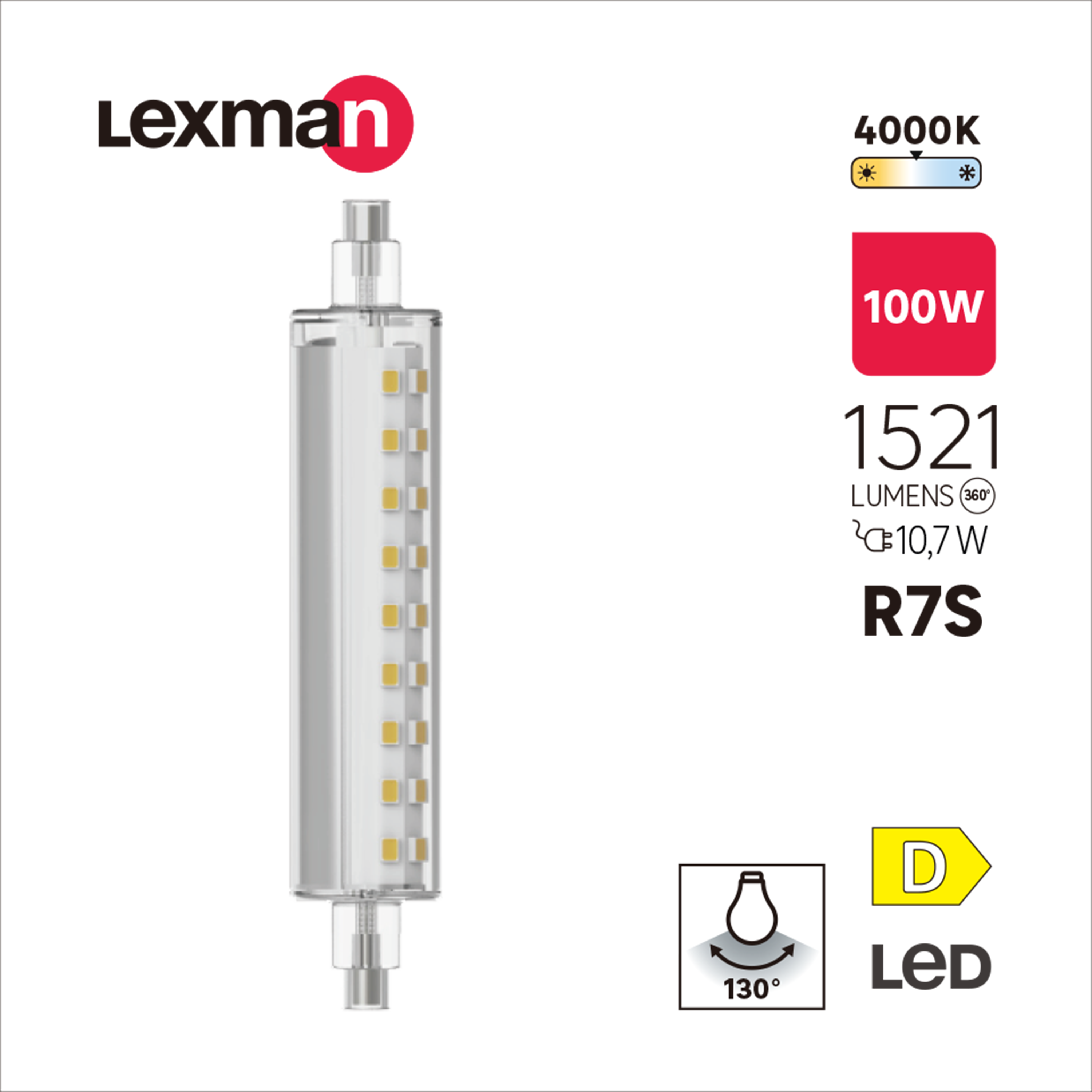 Ampoule led, tube R7S, 118mm, 1521lm = 100W, blanc neutre, LEXMAN - 2