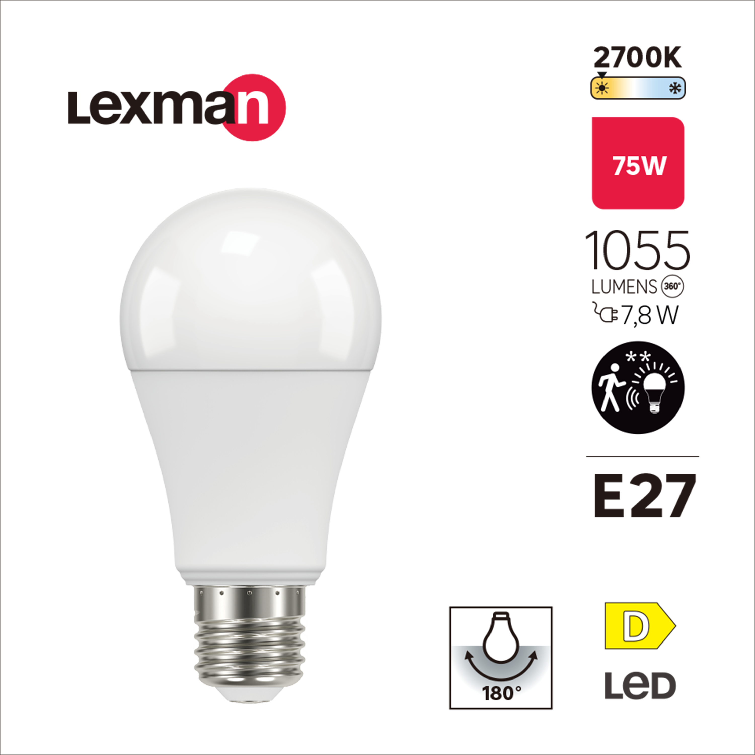 Ampoule led à détection, E27, 1055lm = 75W, blanc chaud, LEXMAN - 5