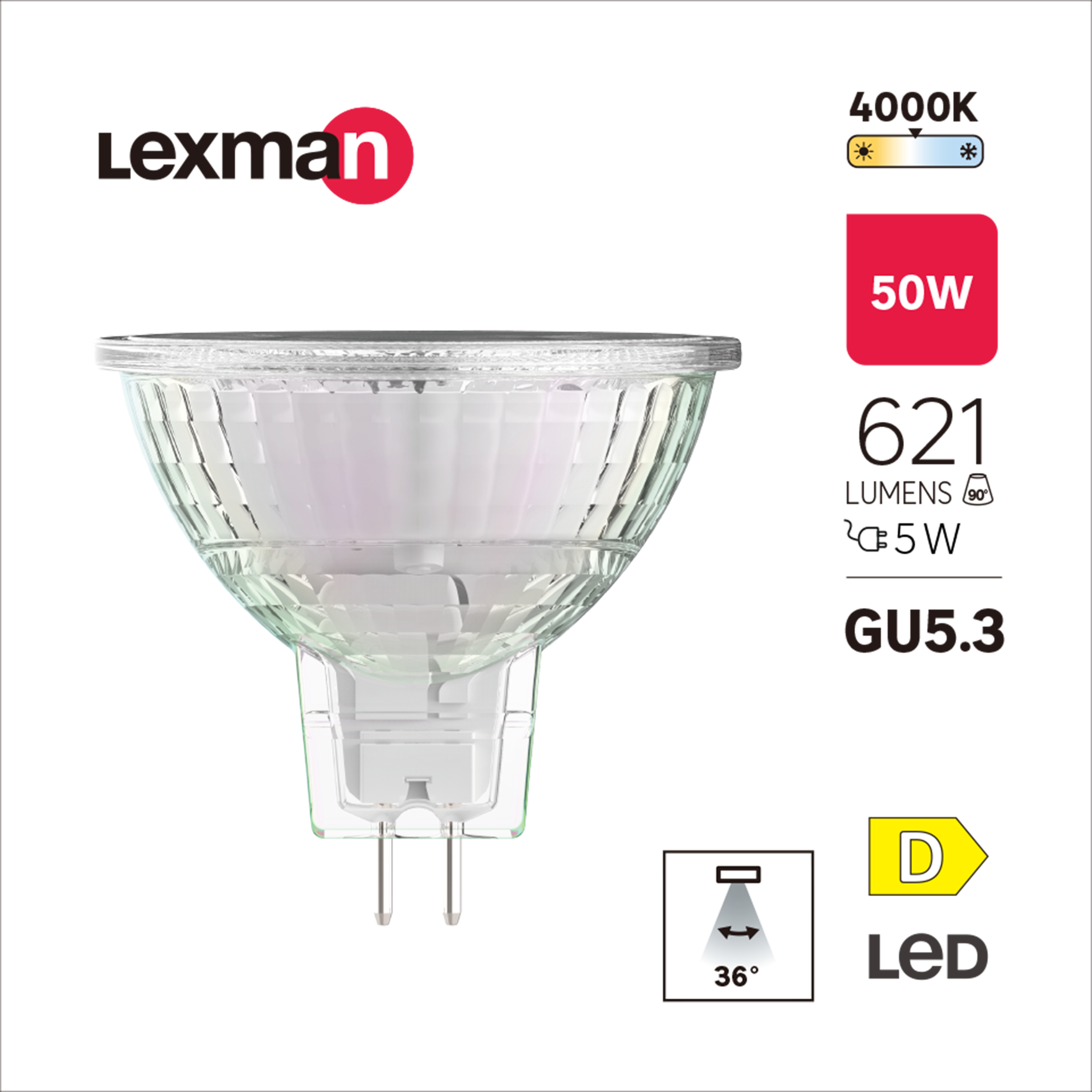 Żarówka LED GU5.3 5 W 621 lm Neutralna biel Lexman - 5