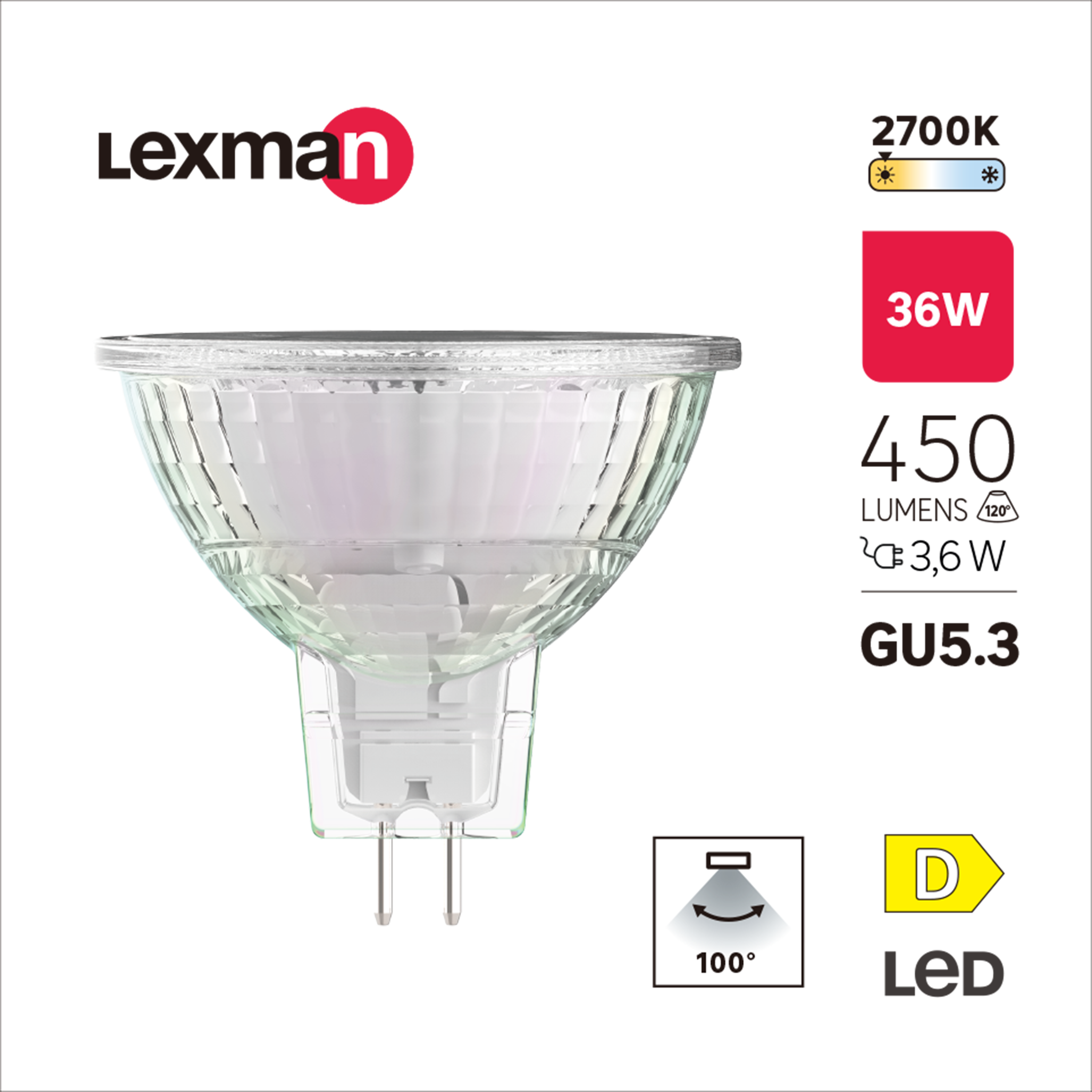 Żarówka LED GU5.3 3,6 W 450 lm Ciepła biel Lexman - 5
