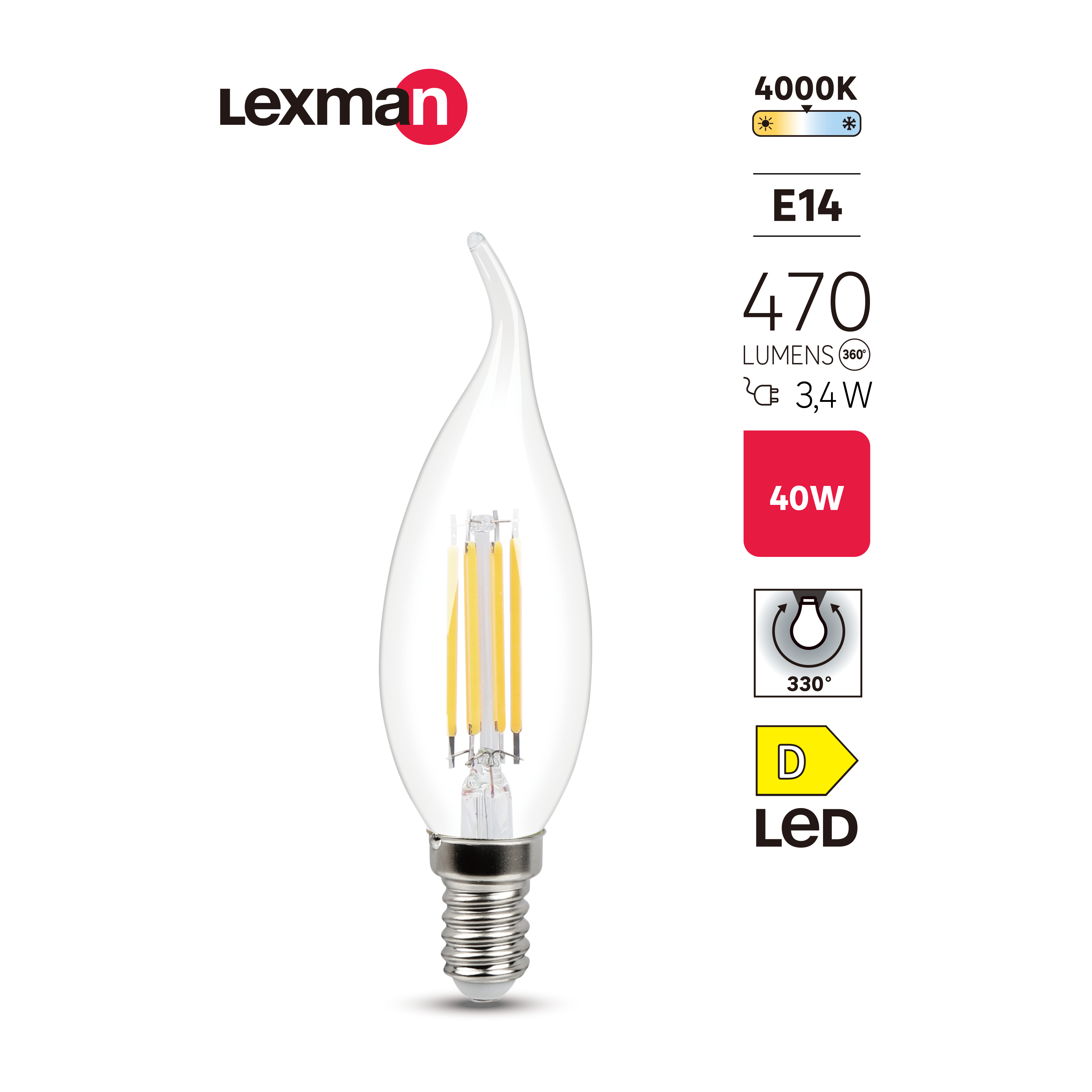 Żarówka LED E14 3,4 W 470 lm Neutralna biel Lexman - 4