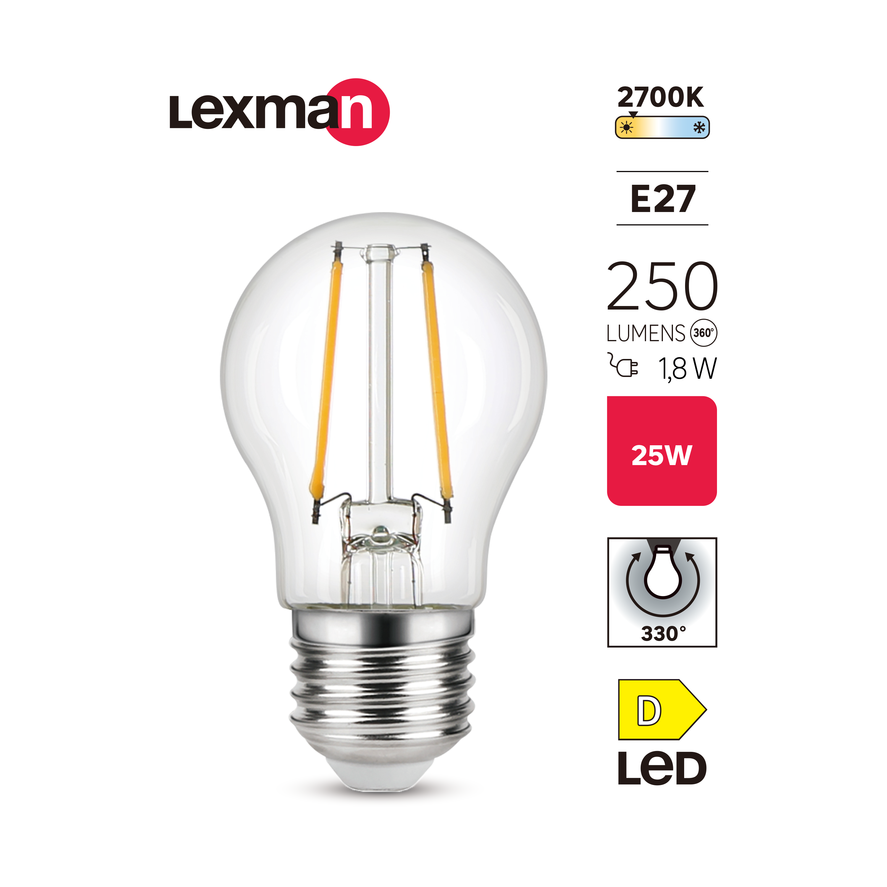 Lâmpada LED filamento G45 E27 250 lm 2700 k Lexman - 3