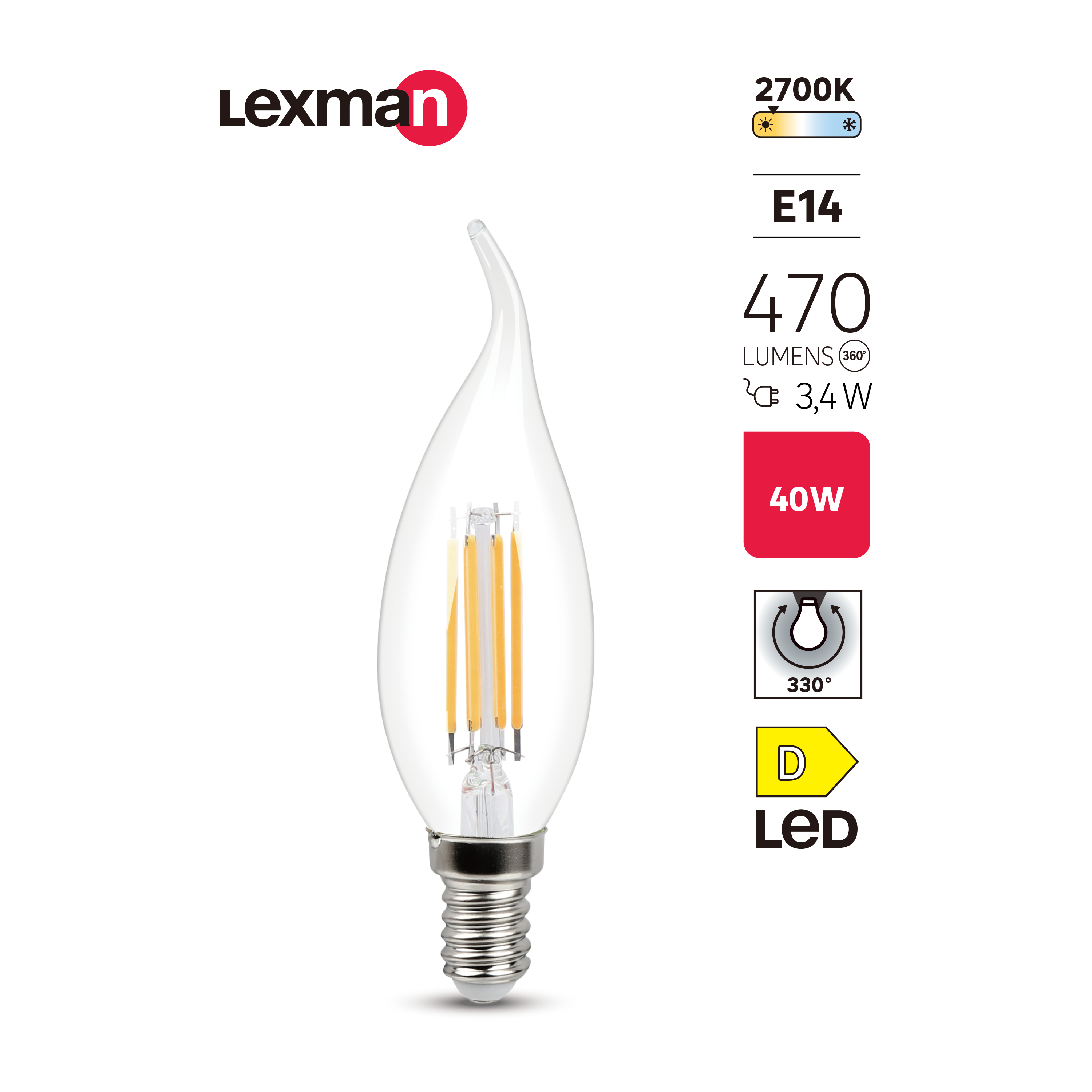 Żarówka LED E14 3,4 W 470 lm Ciepła biel Lexman - 5