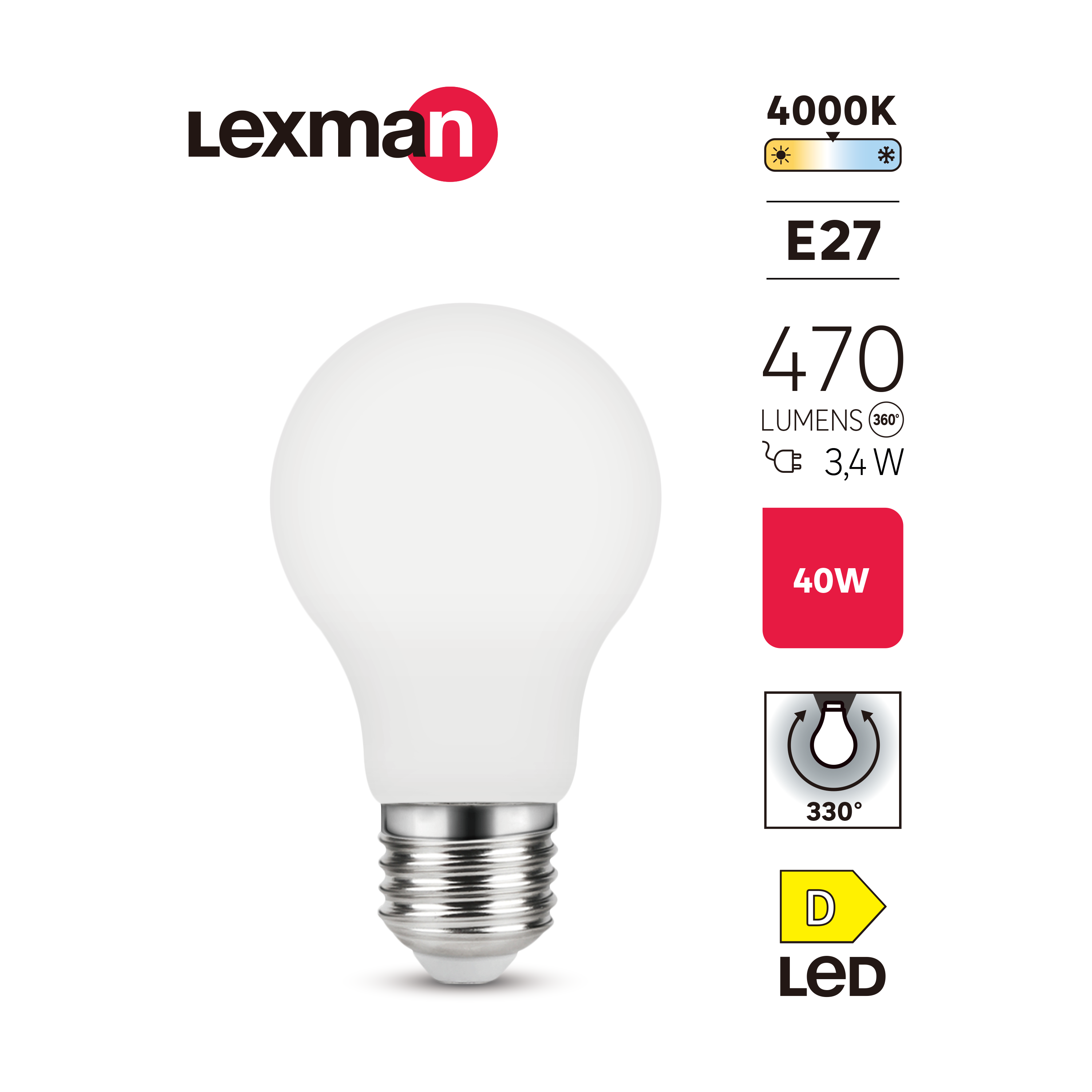 Żarówka LED E27 3,4 W 470 lm Neutralna biel Lexman - 5