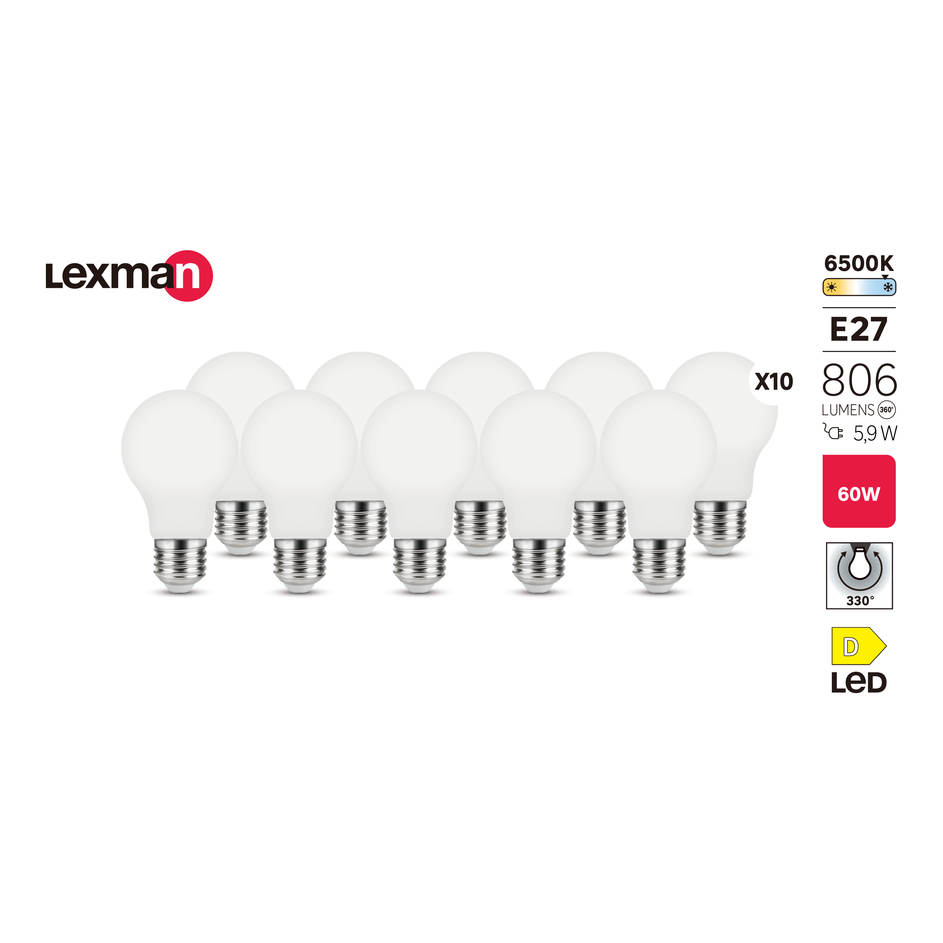 Żarówka LED E27 10 szt. 5,9 W 806 lm Zimna biel Lexman - 4