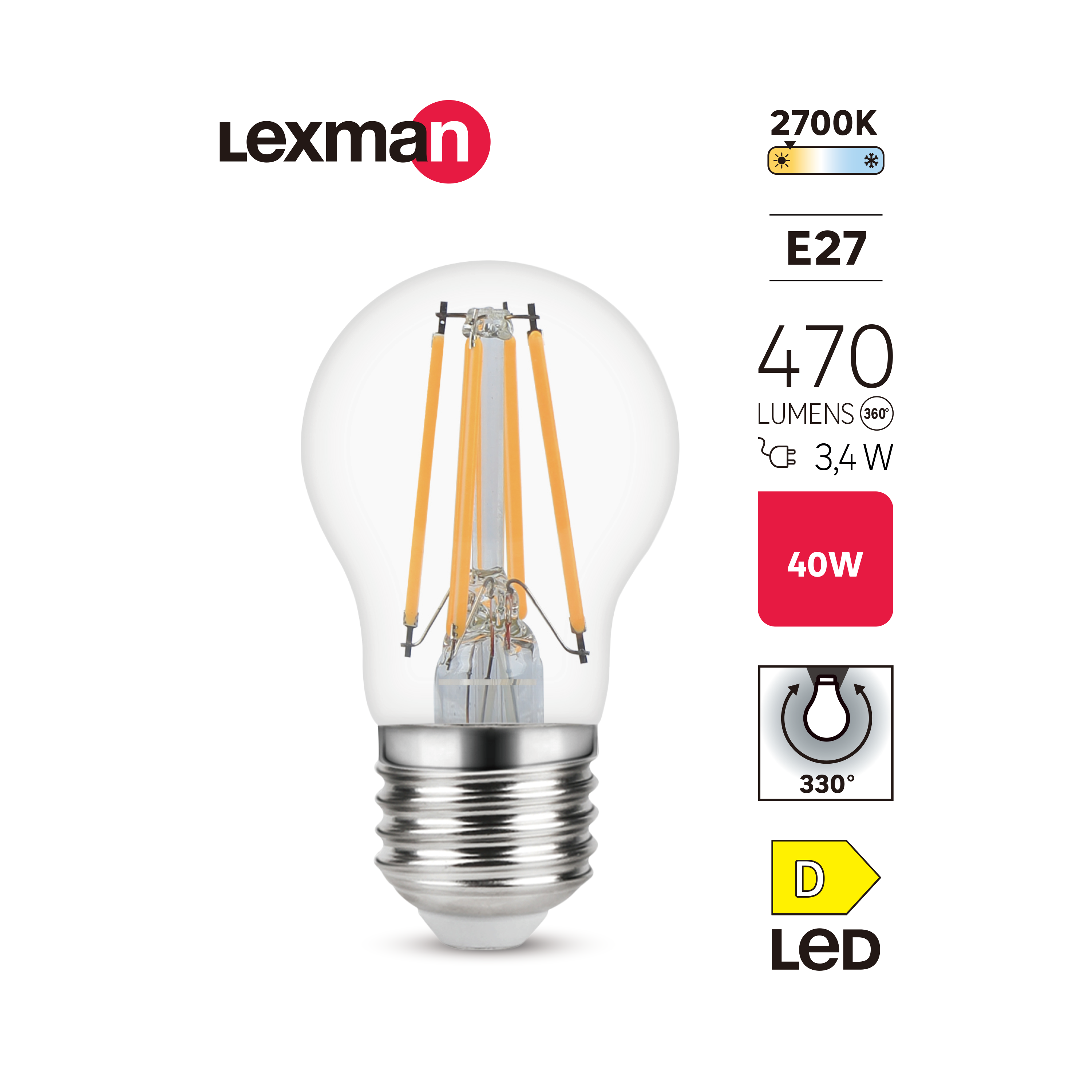 Lâmpada LED filamento G45 E27 470 lm 2700 k Lexman - 4