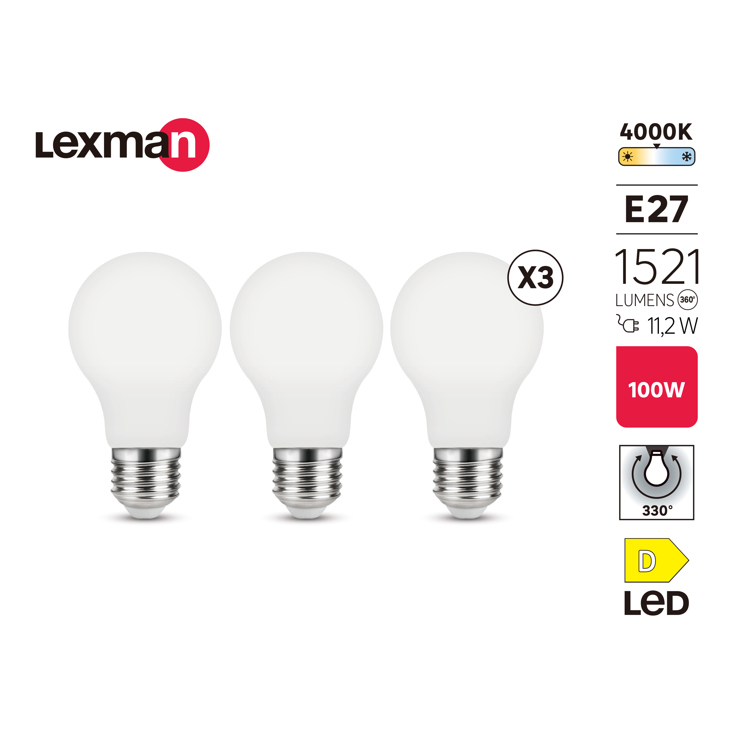 Żarówka LED E27 3 szt. 11,2 W 1521 lm Neutralna biel Lexman - 4